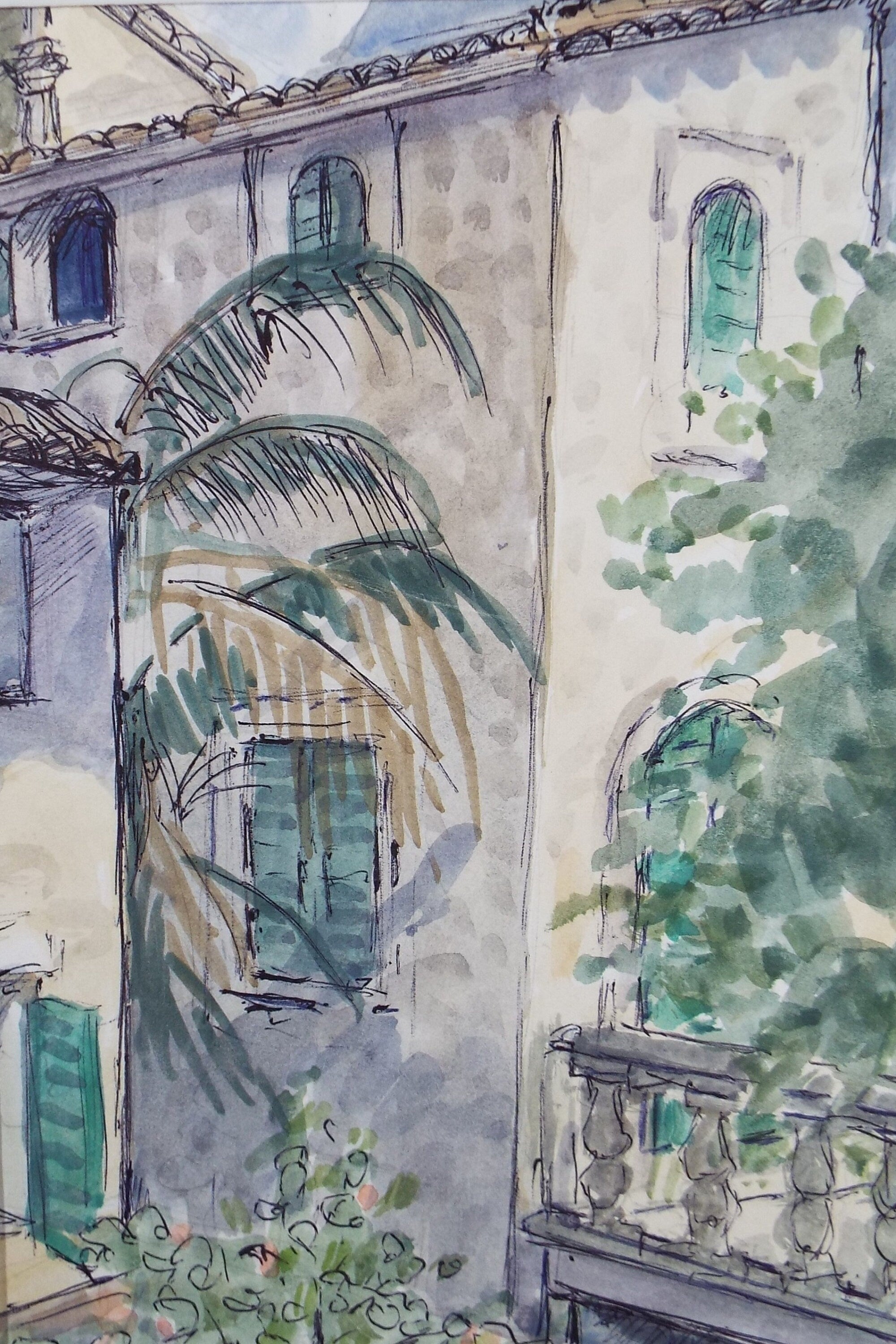 Original Watercolour drawing, 'Villa, Southern Spain', Muriel Archer (1911-2011)