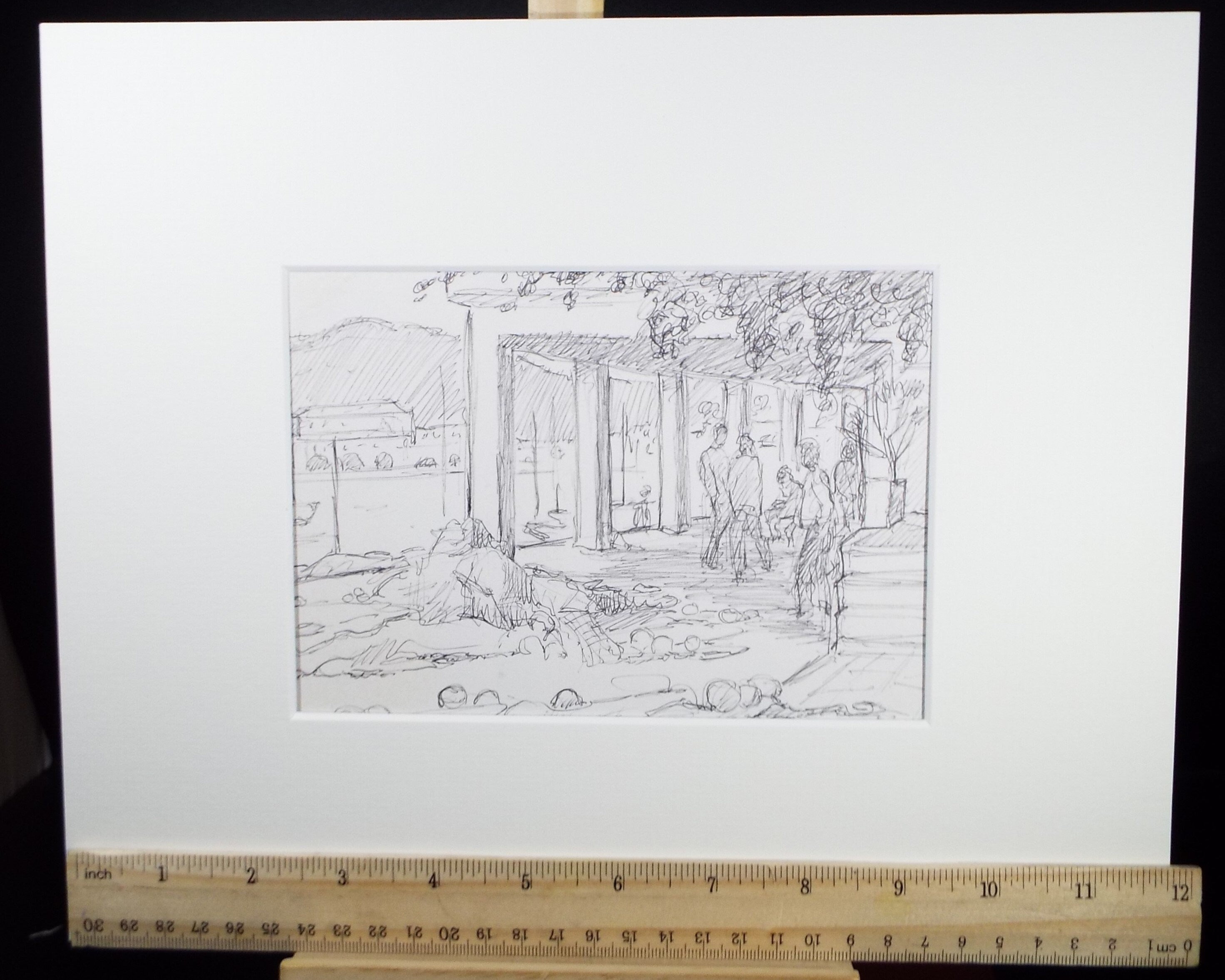 Original Pen & Ink drawing, 'Figures on the Quayside', Muriel Archer (1911-2011)