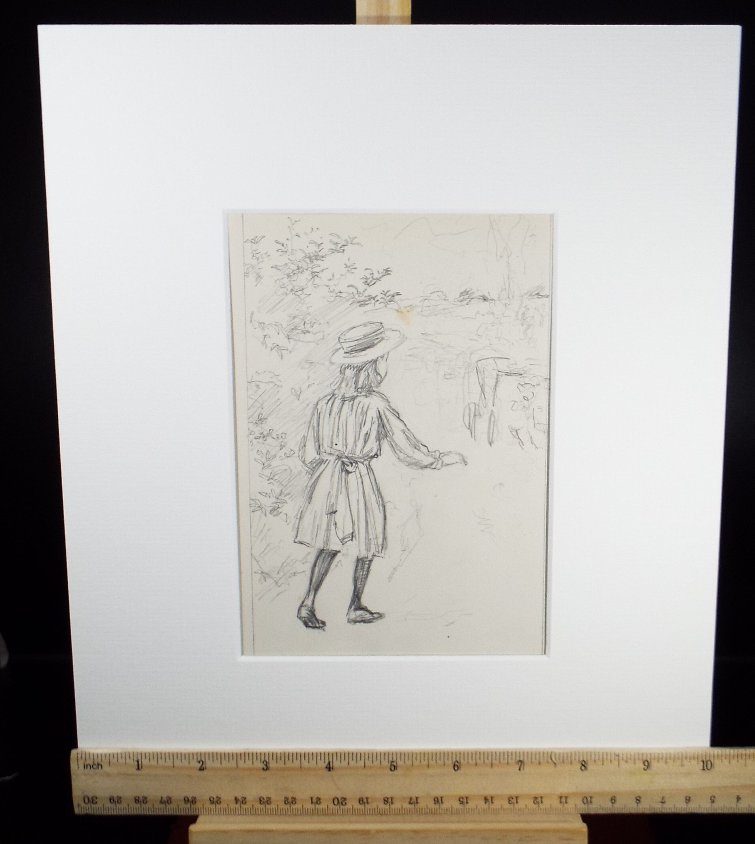 Original Pencil Sketch,'Girl & Approaching Carriage', Leonard Leslie Brooke (1862 - 1940), Late 19th Century