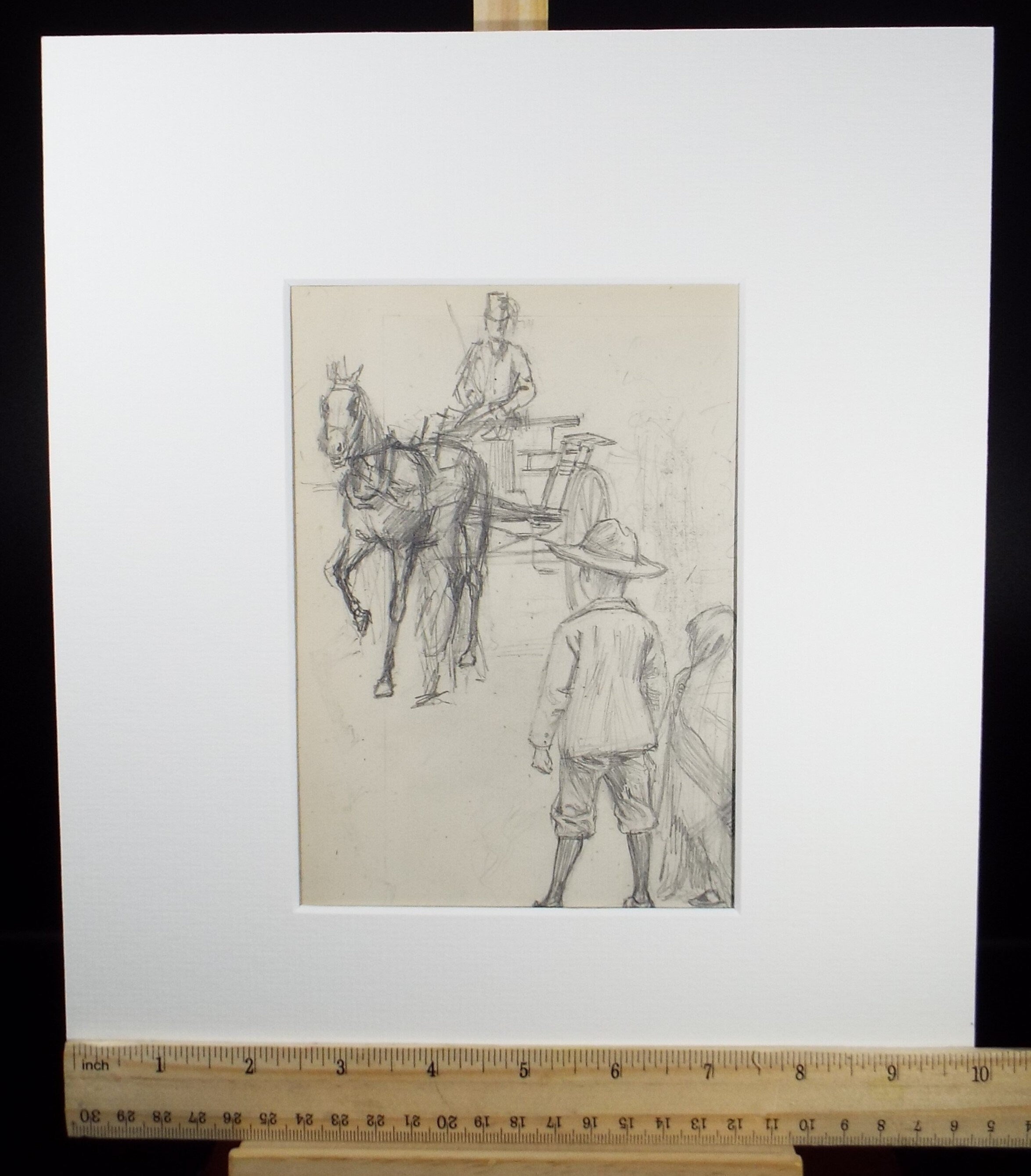 Original Pencil Sketch,'Horse Drawn Chaise and Children', Leonard Leslie Brooke (1862 - 1940), Late 19th Century