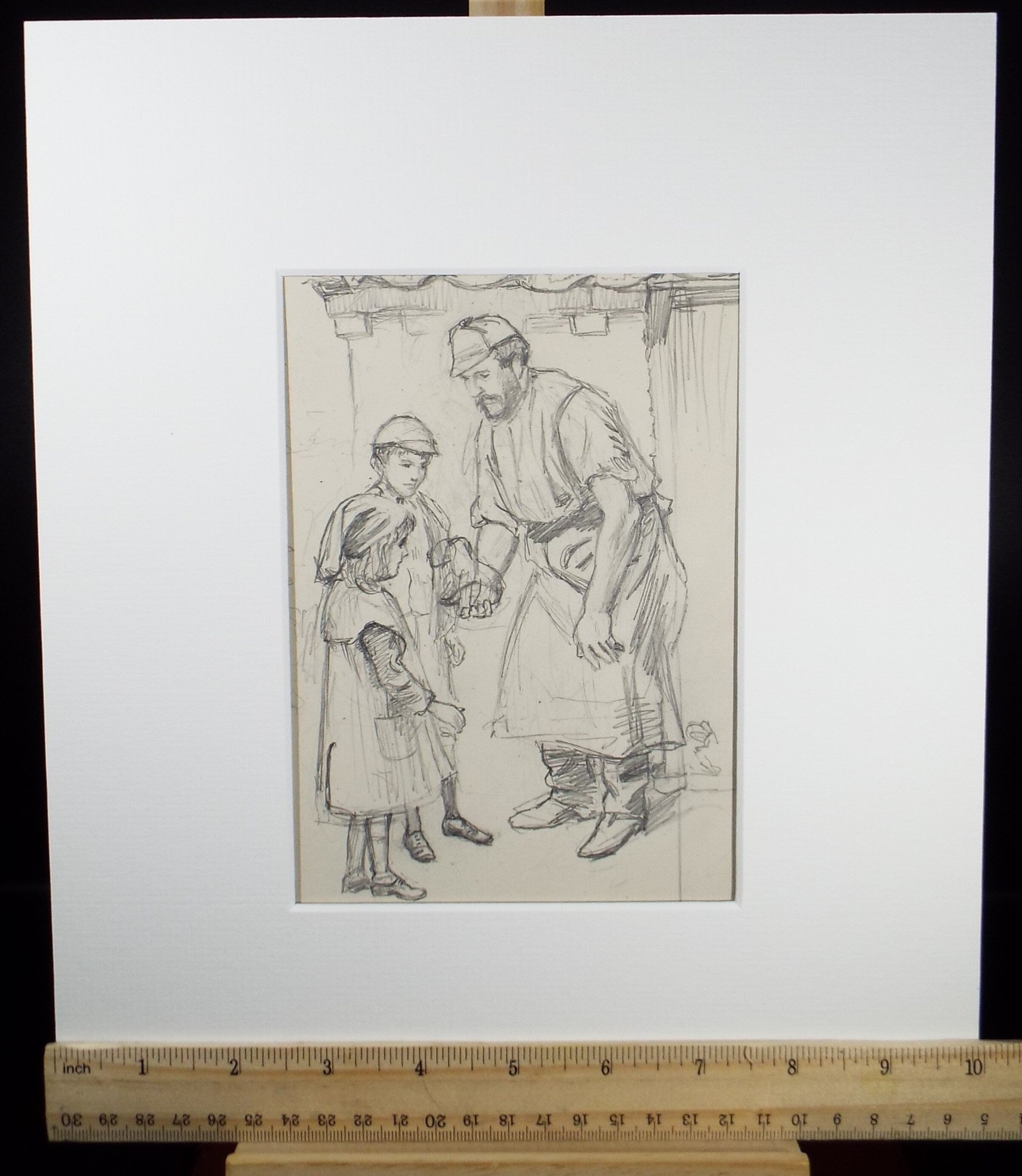 Original Pencil Sketch,'Children with Blacksmith', Leonard Leslie Brooke (1862 - 1940), Late 19th Century