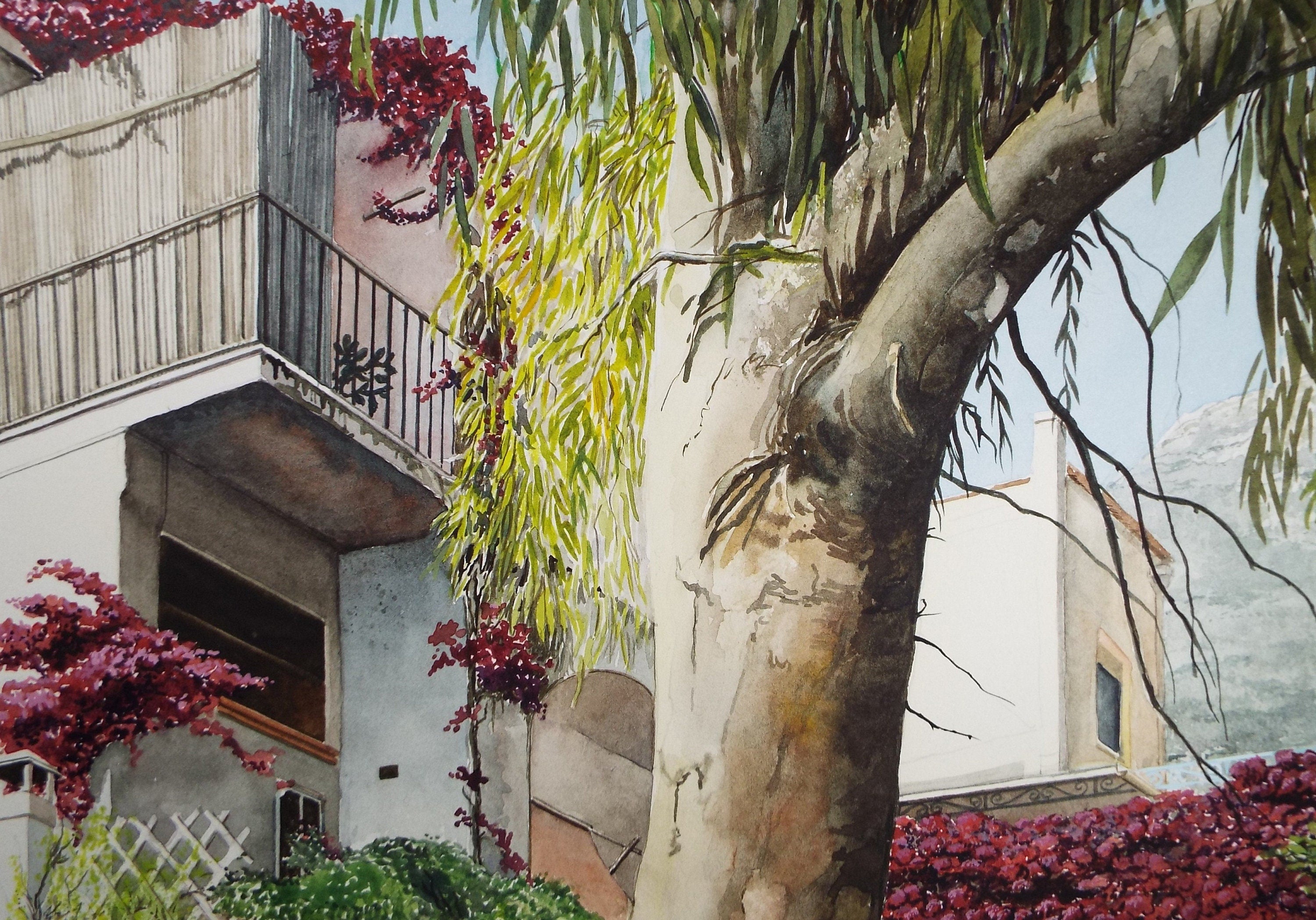 Original Watercolour, 'White Villas', Falconer Houston, circa 1990