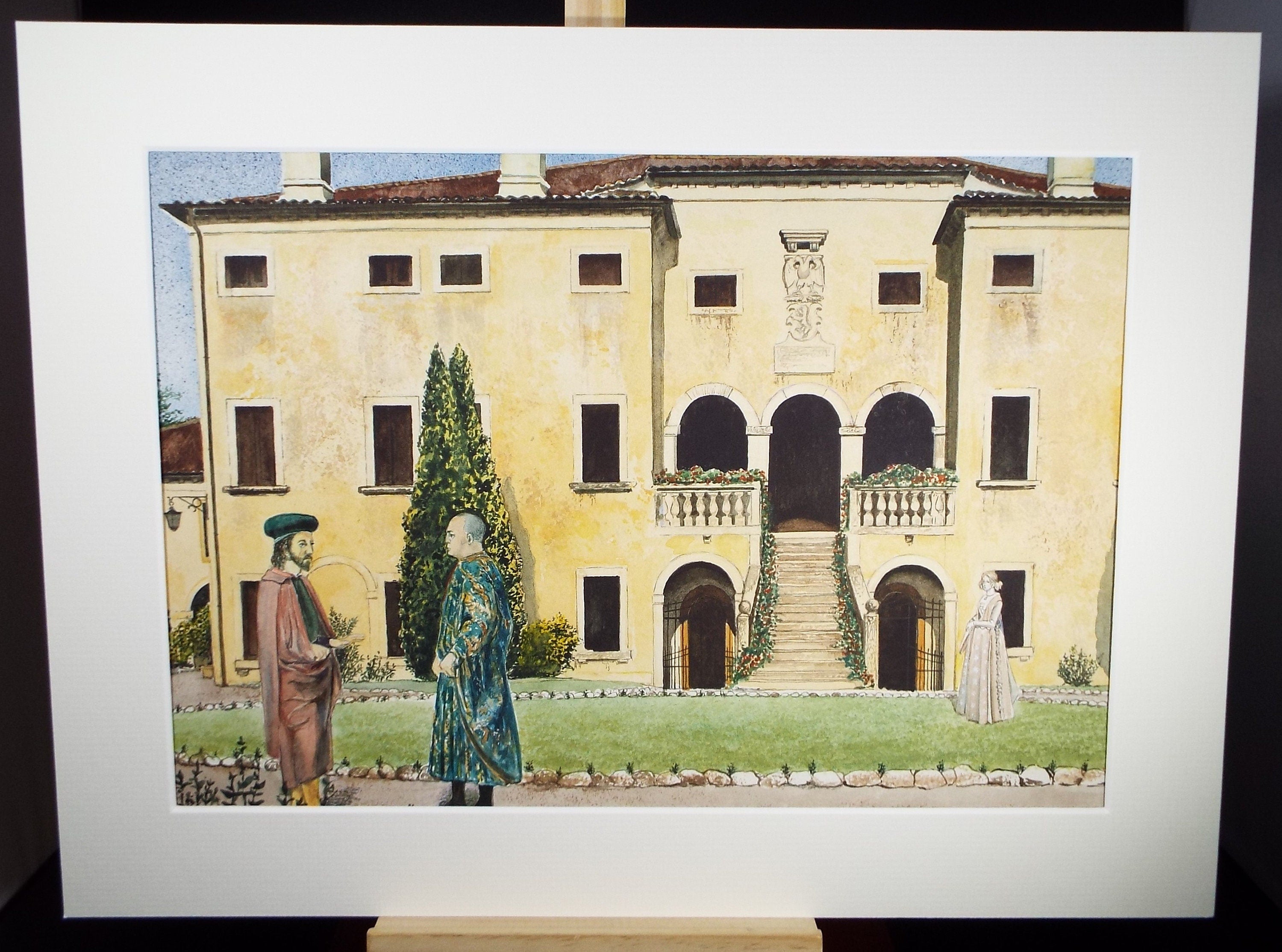 Original Watercolour, 'Villa with Medici Figures', Falconer Houston, dated 1991