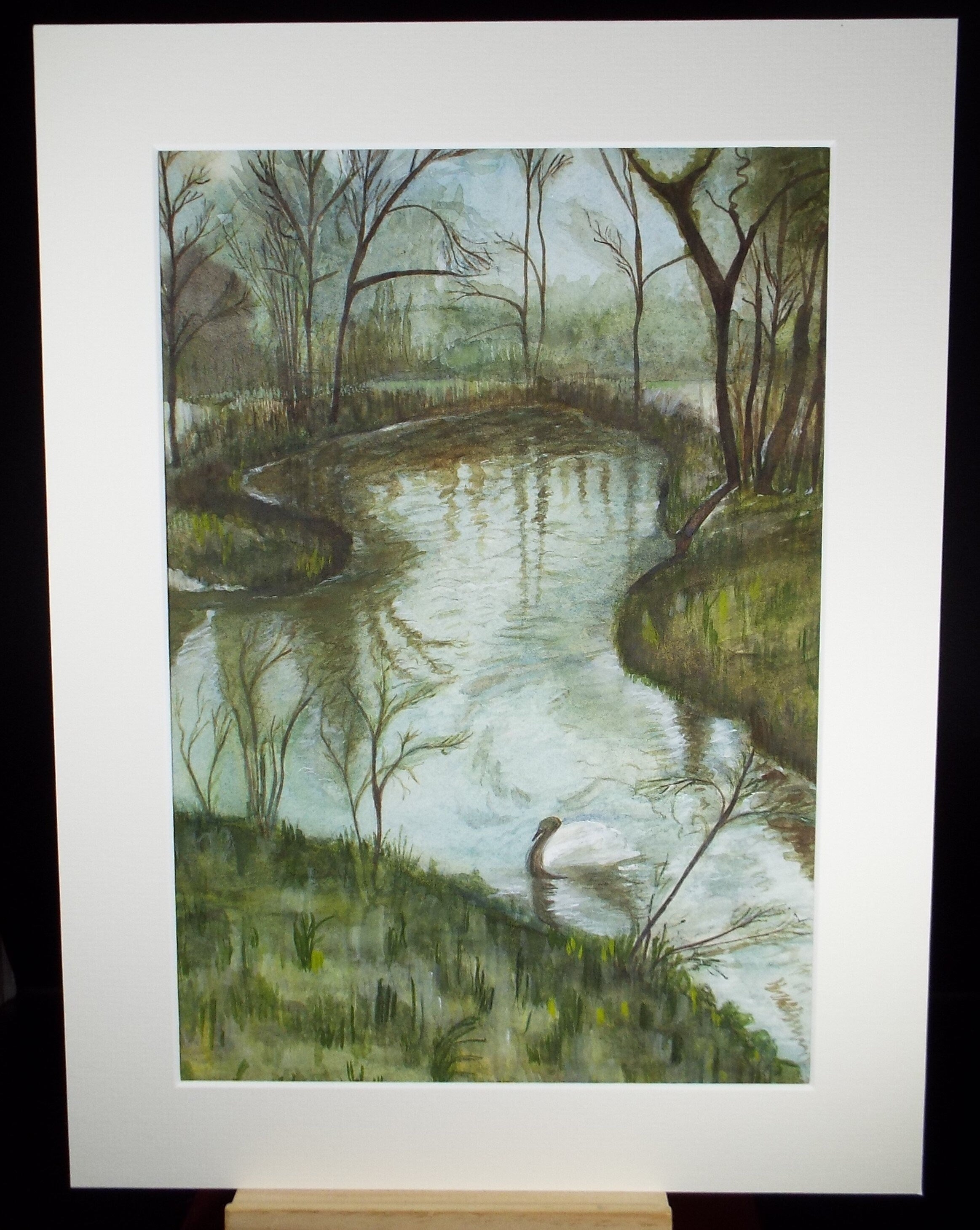 Original Watercolour, 'Swan on the Mere', c1990's, Unknown Artist