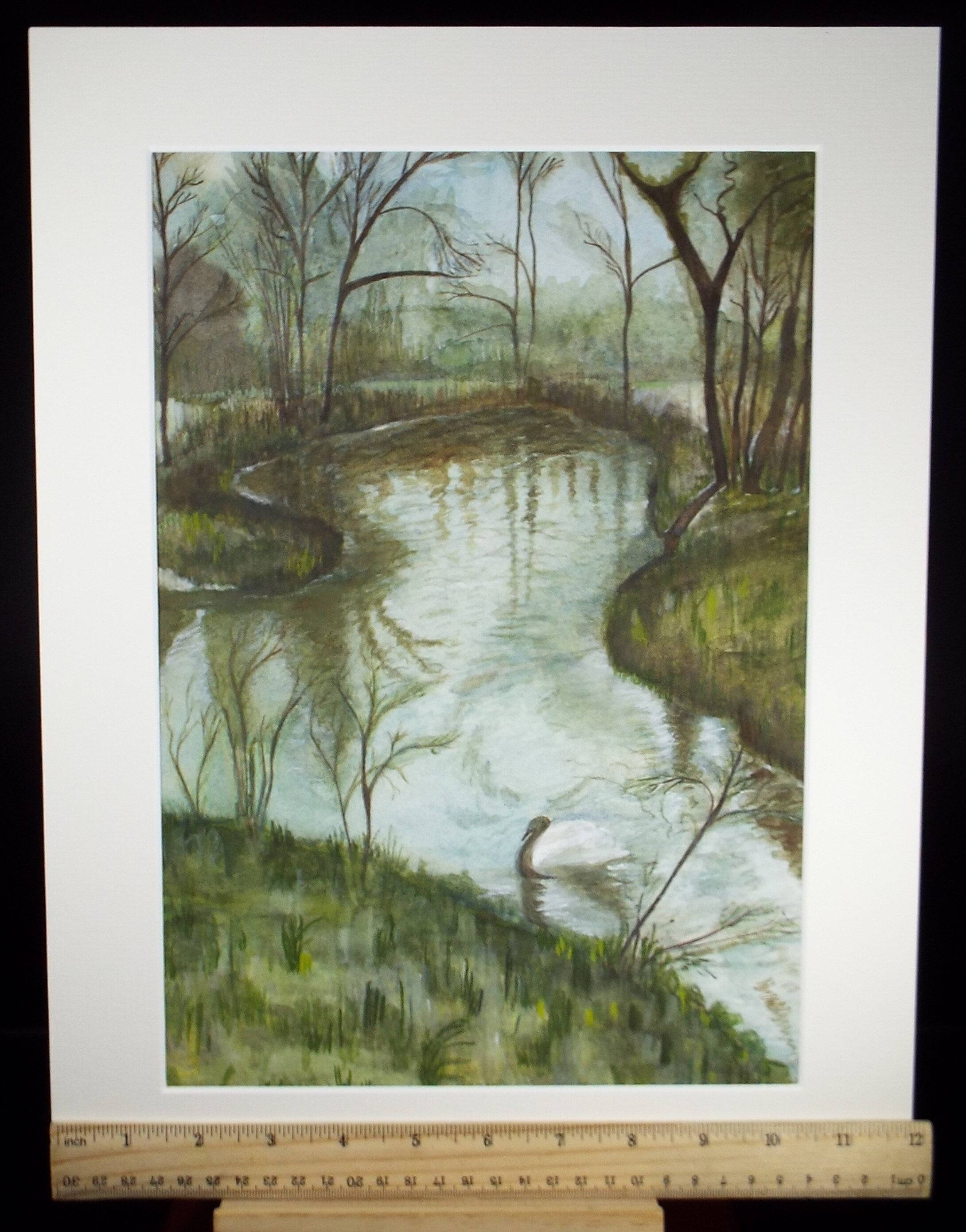 Original Watercolour, 'Swan on the Mere', c1990's, Unknown Artist