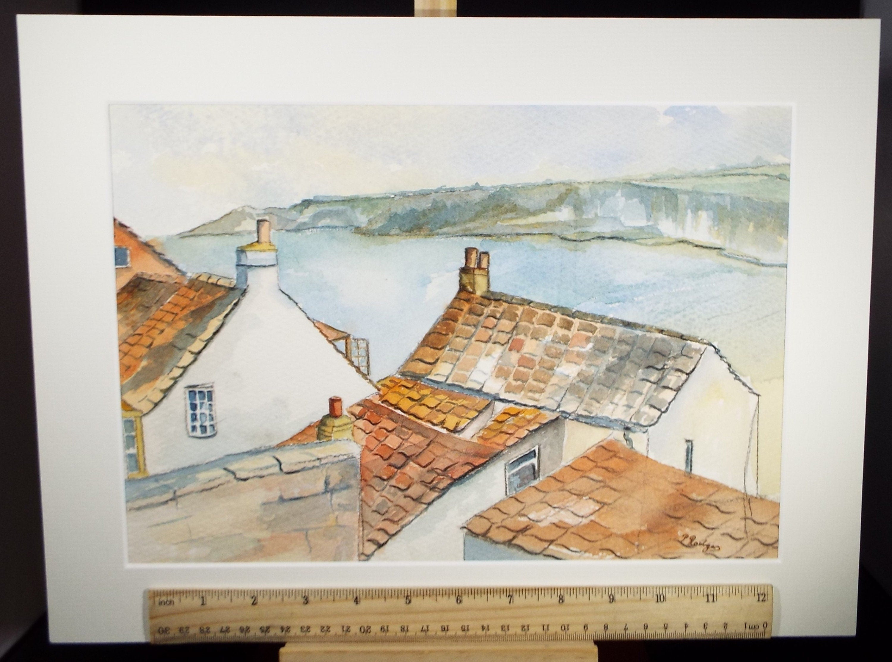 Original Watercolour, 'Roofs of Coastal Cottages', Circa 1990's, Artist Unknown