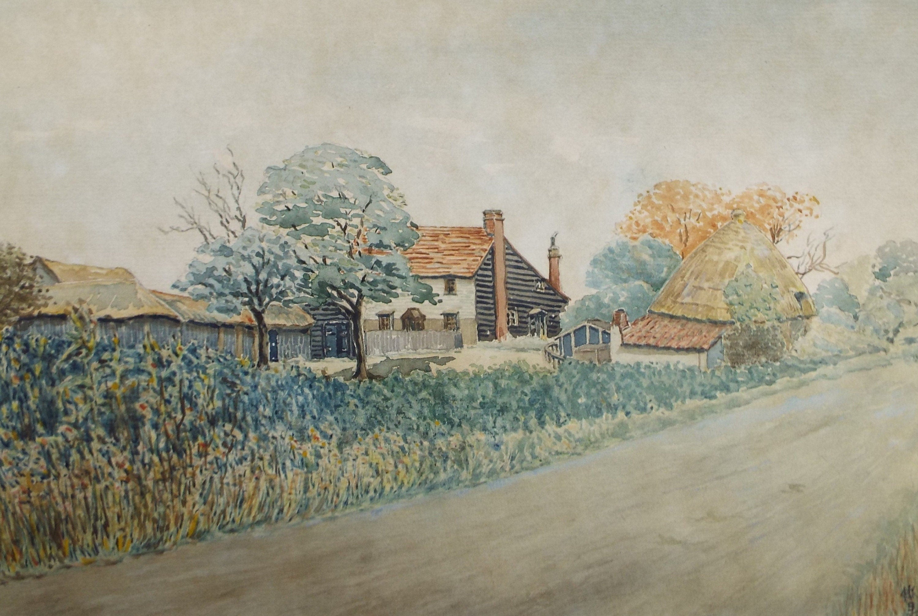 Original Watercolour on Paper, 'Suffolk Farmhouse', Dated 1932, signed with monogram