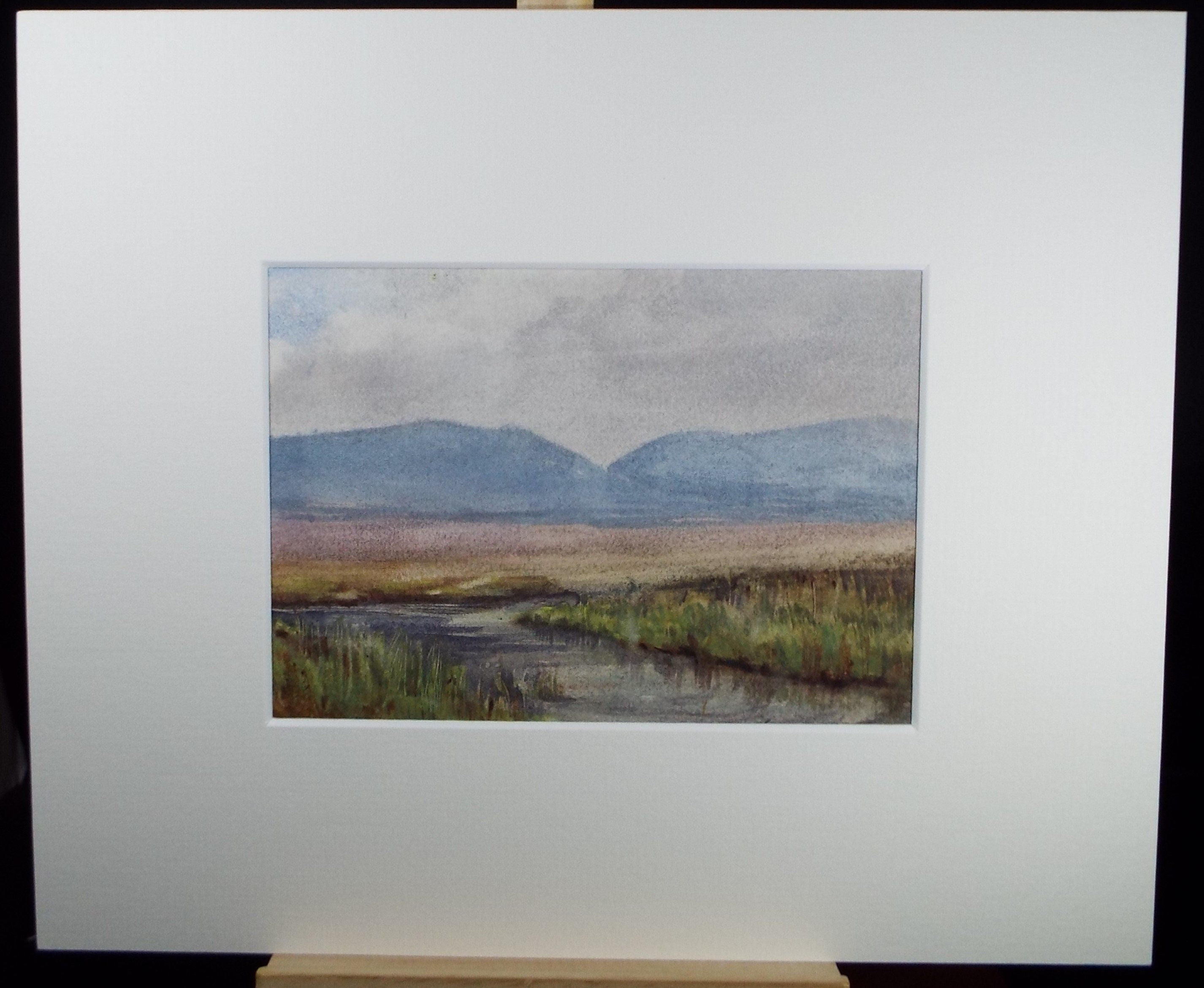 Original Watercolour Sketch, 'Stream across a Muir with distant hills', c1910, Unknown Artist