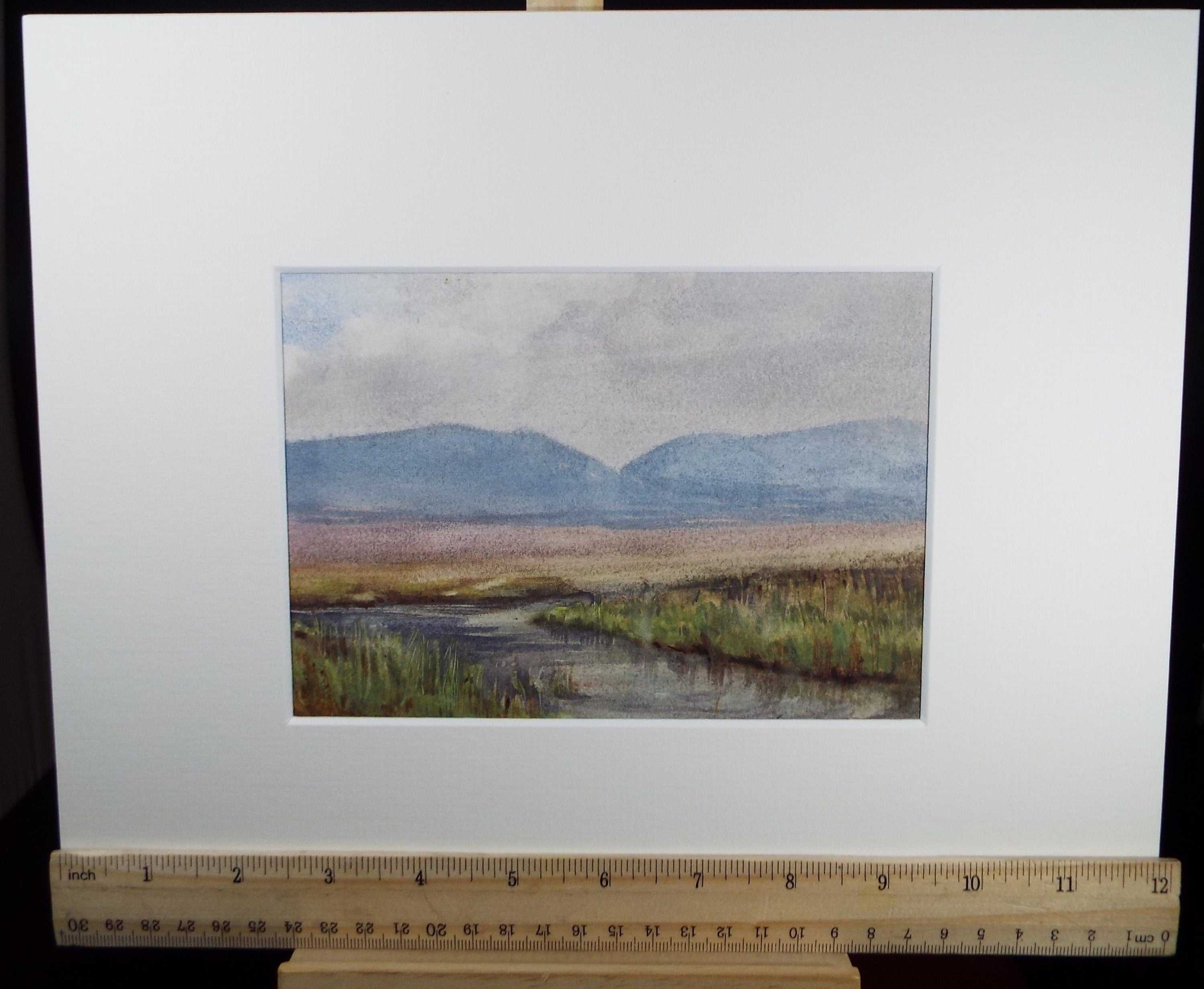 Original Watercolour Sketch, 'Stream across a Muir with distant hills', c1910, Unknown Artist