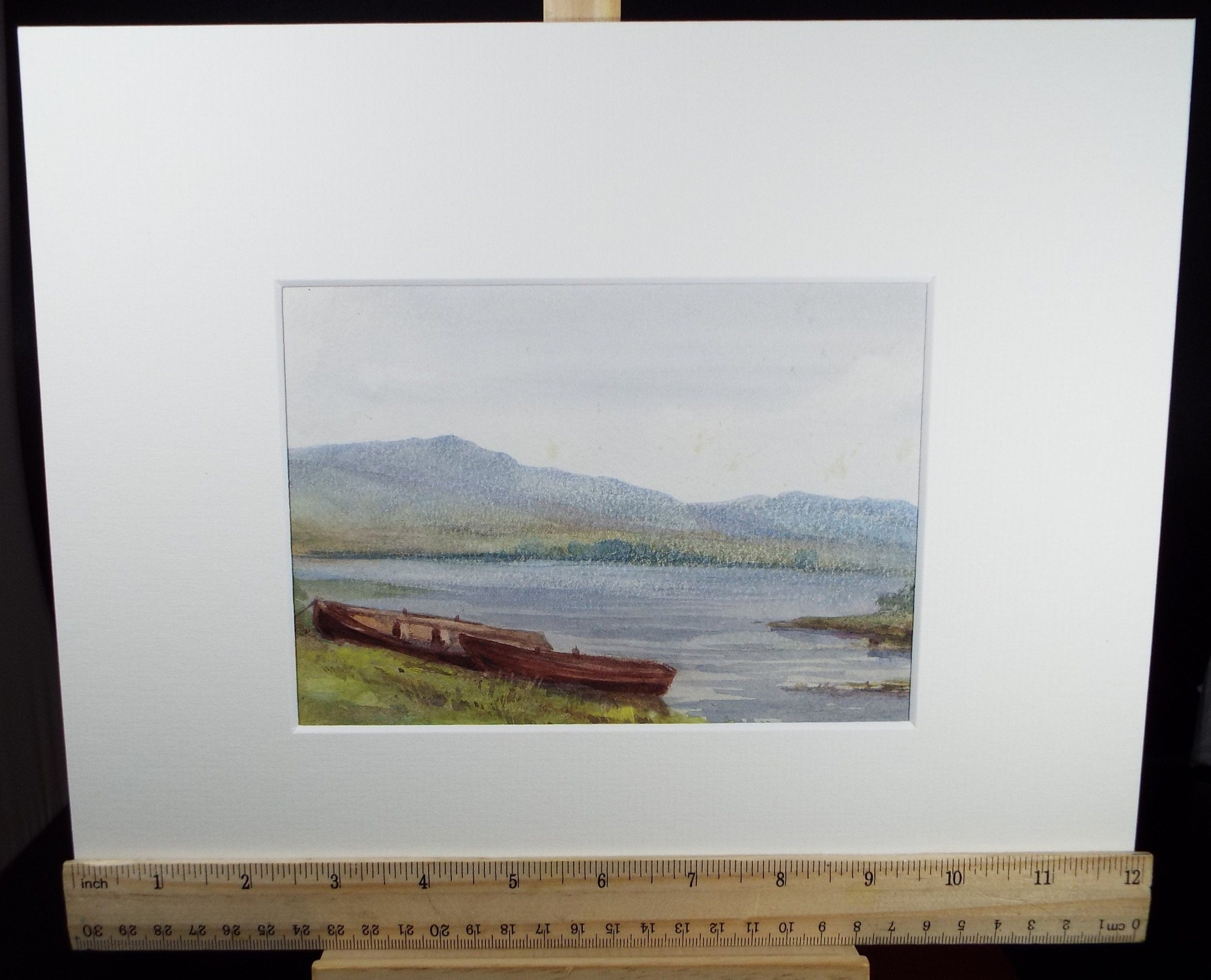 Original Watercolour Sketch, 'Rowing Boat on a Loch Shore', c1910, Unknown Artist