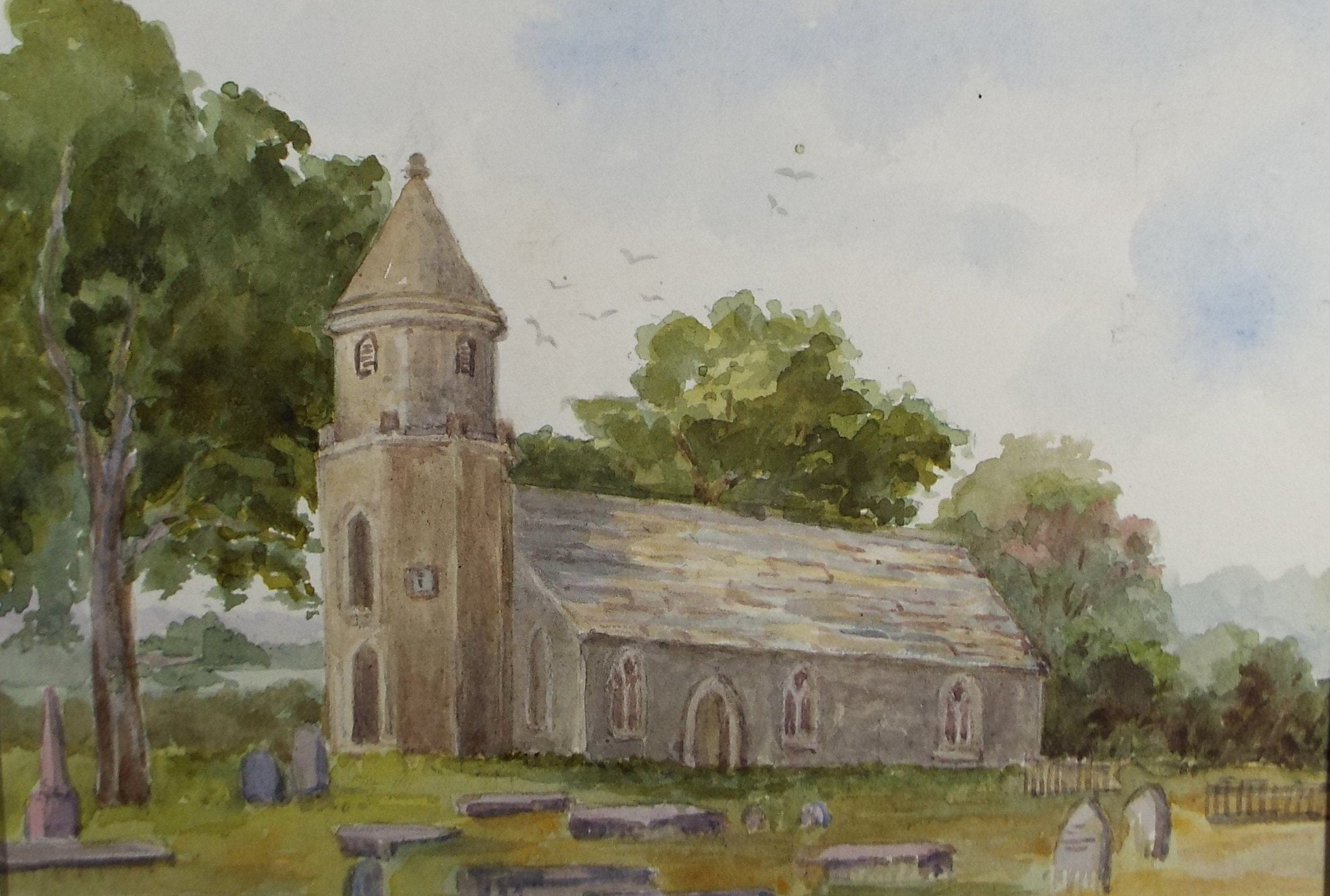 Original Watercolour Sketch, 'Church Study', c1910, Unknown Artist