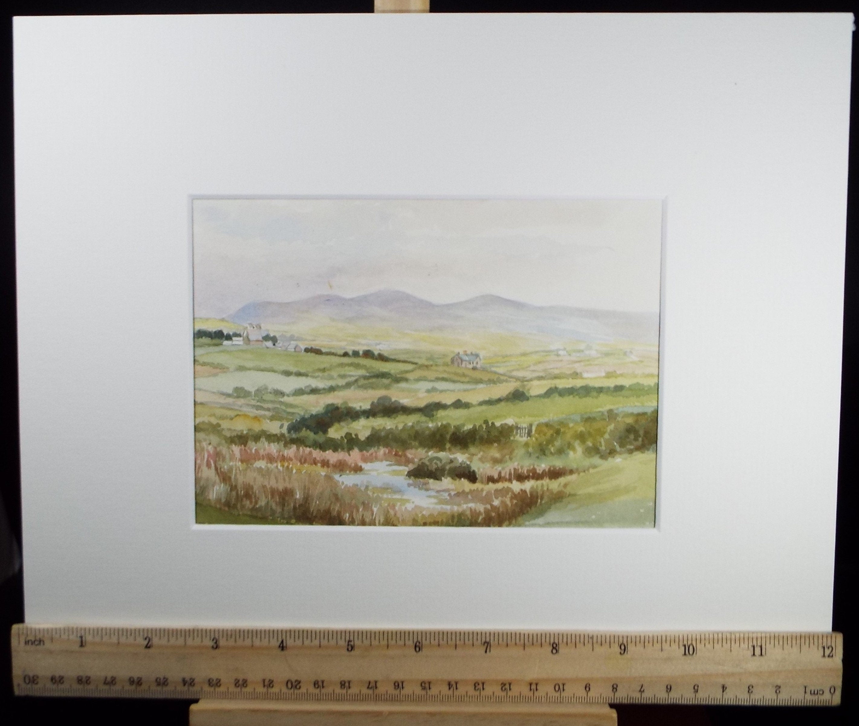 Original Watercolour Sketch, 'Hamlet amongst green fields' , c1910, Unknown Artist