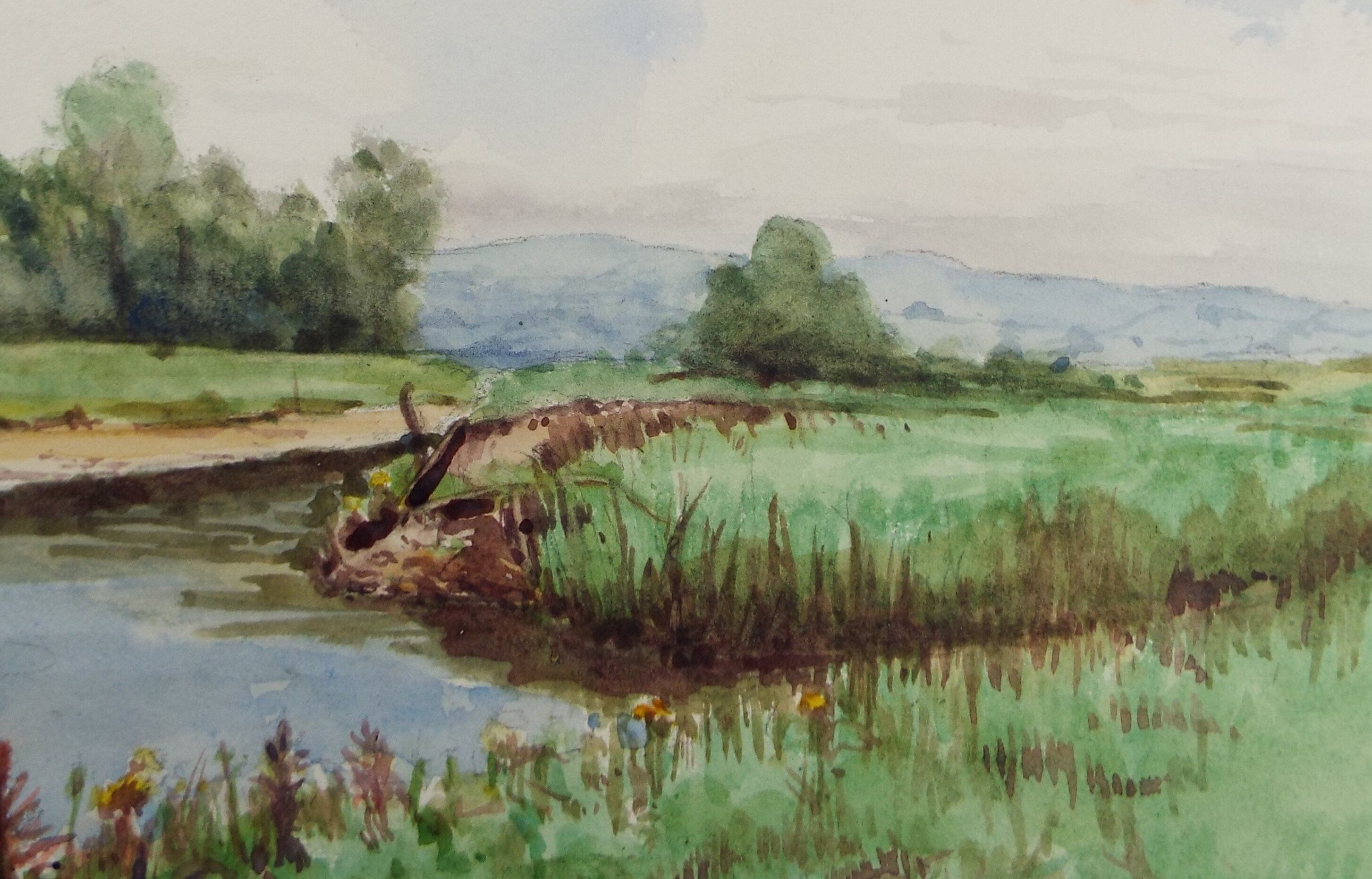 Original Watercolour Sketch, 'Meandering River' , c1910, Unknown Artist