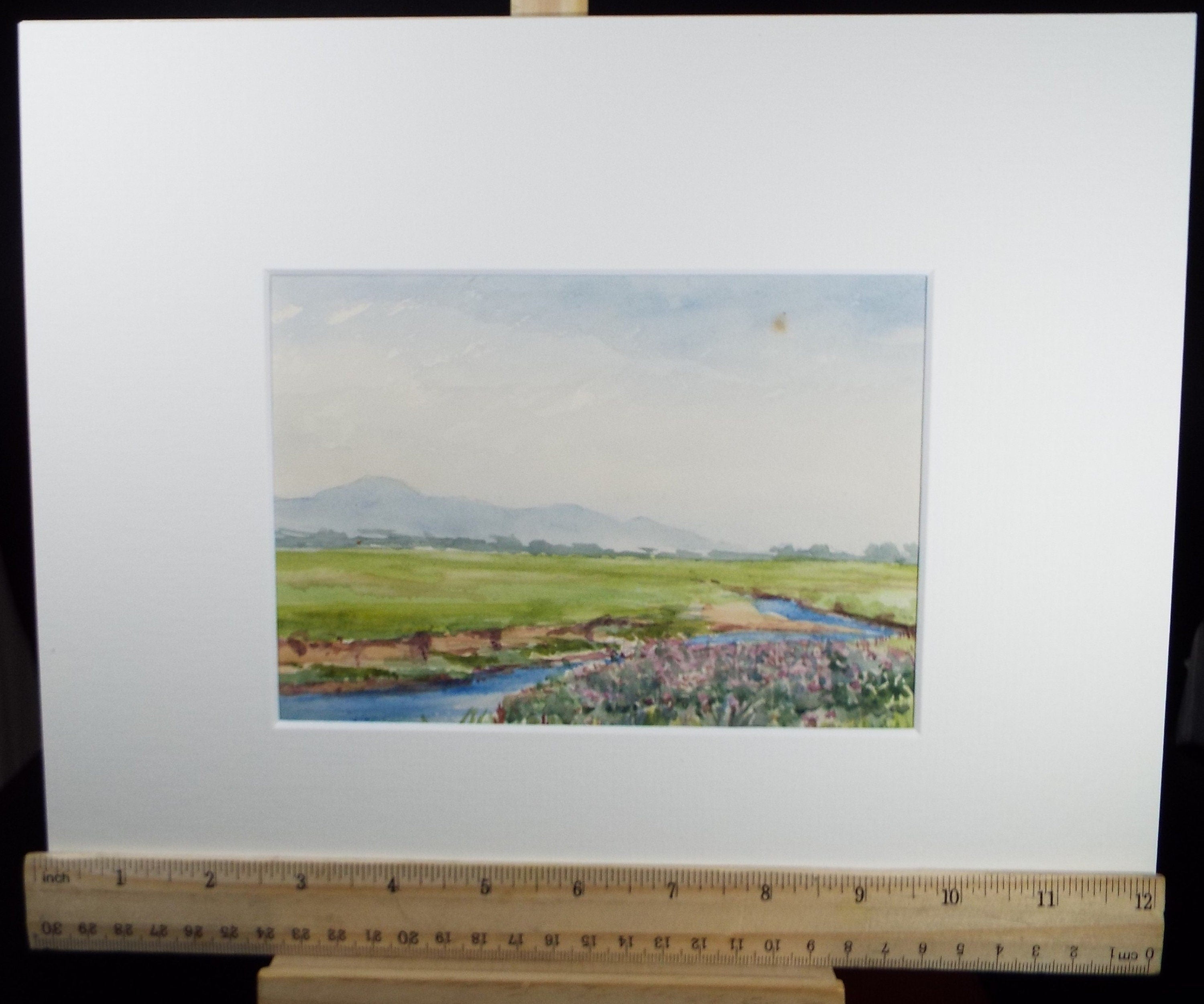 Original Watercolour Sketch, 'Stream with distant hills' , c1910, Unknown Artist