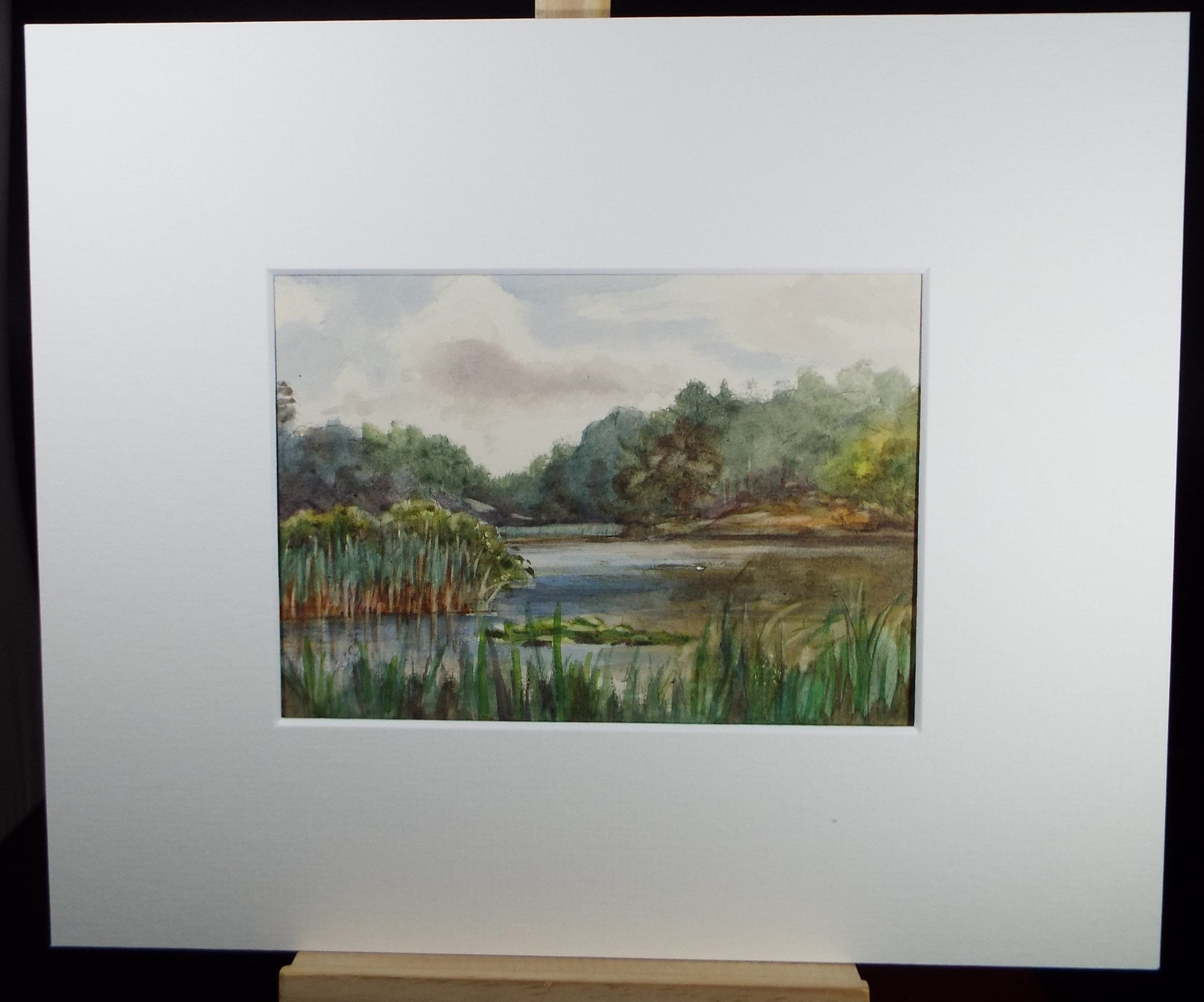 Original Watercolour Sketch, 'Lake with Bull rushes' , c1910, Unknown Artist