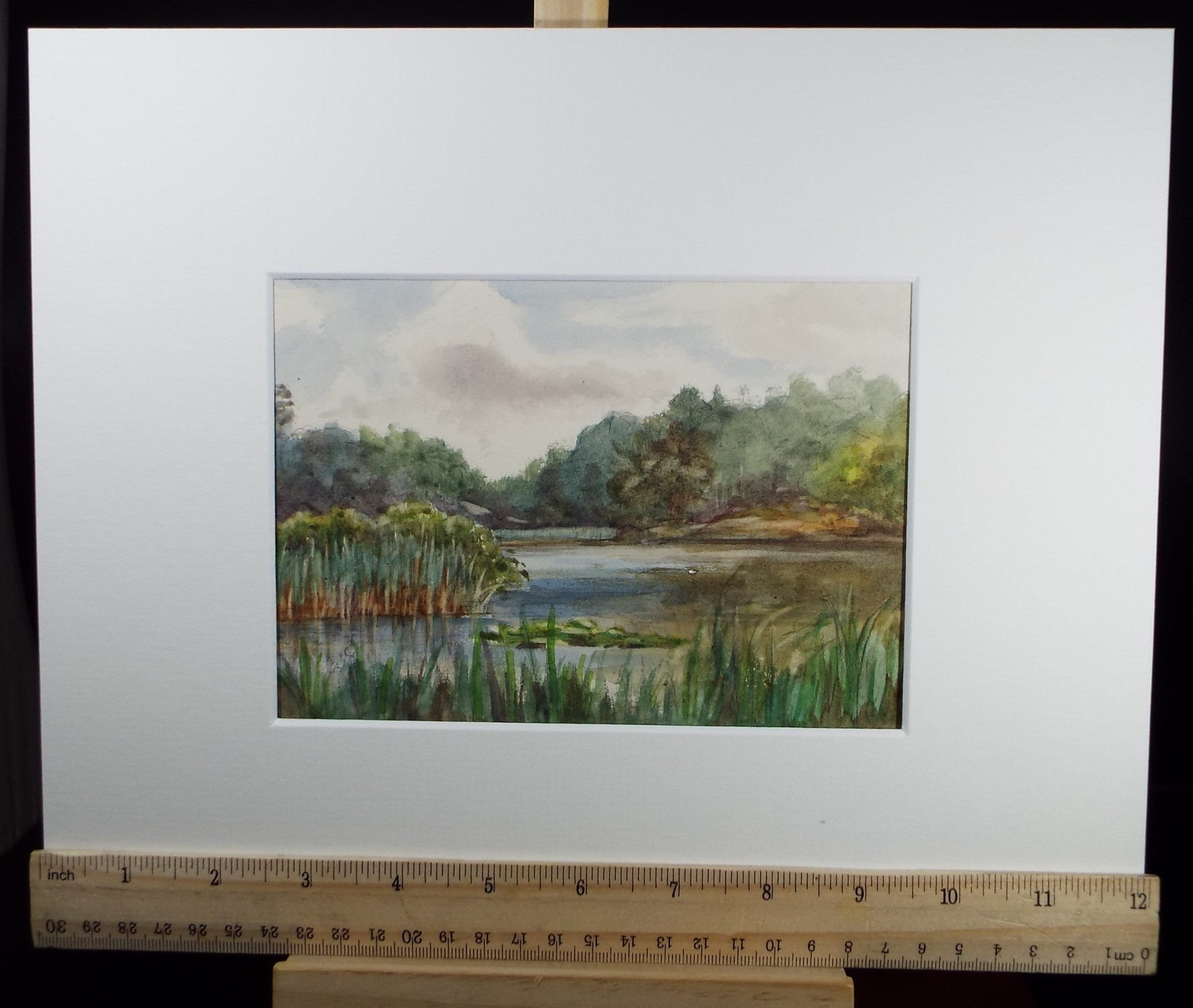 Original Watercolour Sketch, 'Lake with Bull rushes' , c1910, Unknown Artist
