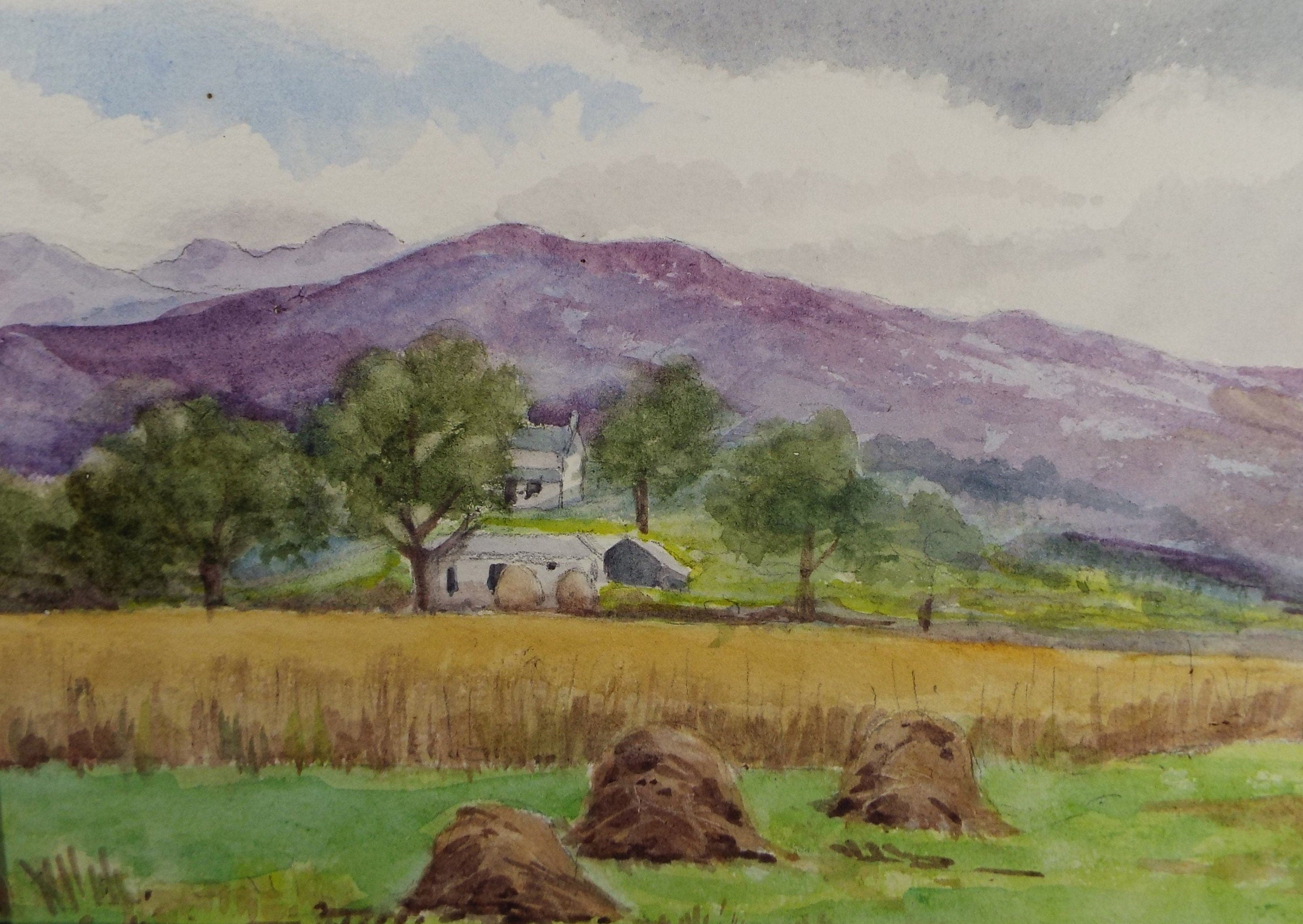 Original Watercolour Sketch, 'Farmhouse in the Hills' , c1910, Unknown Artist