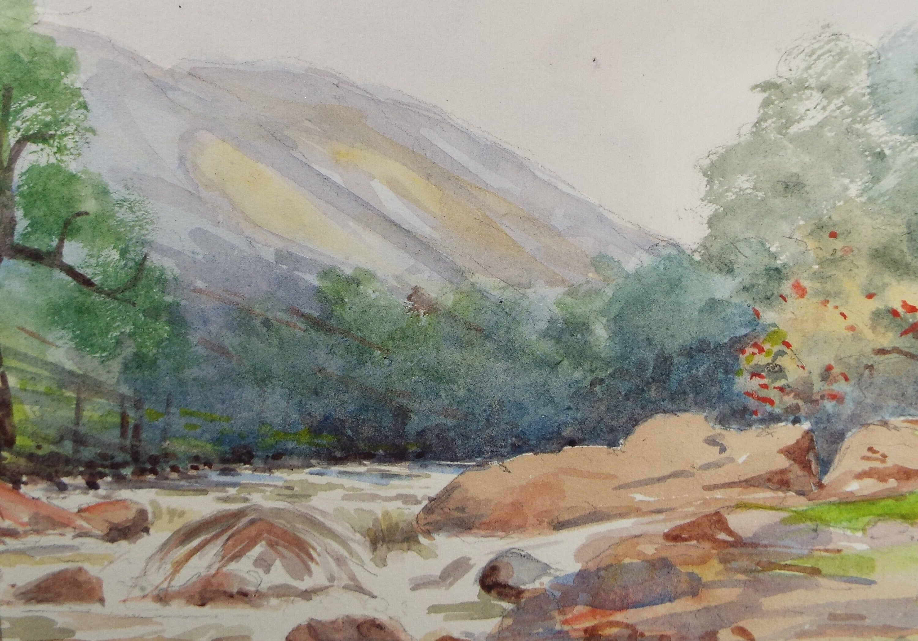 Original Watercolour Sketch, 'River Rapids' , c1910, Unknown Artist