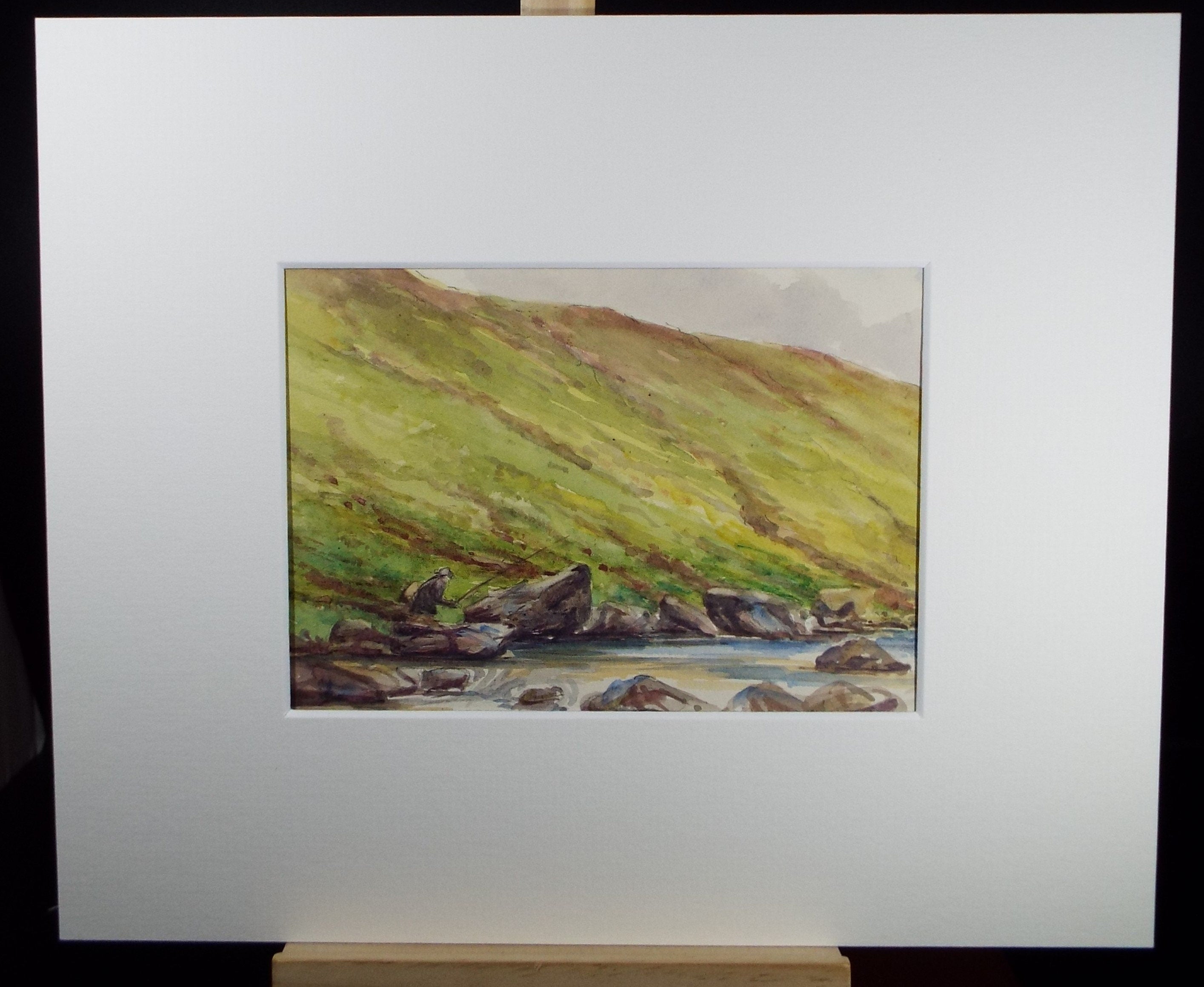 Original Watercolour Sketch, 'Fly Fisherman' , c1910, Unknown Artist