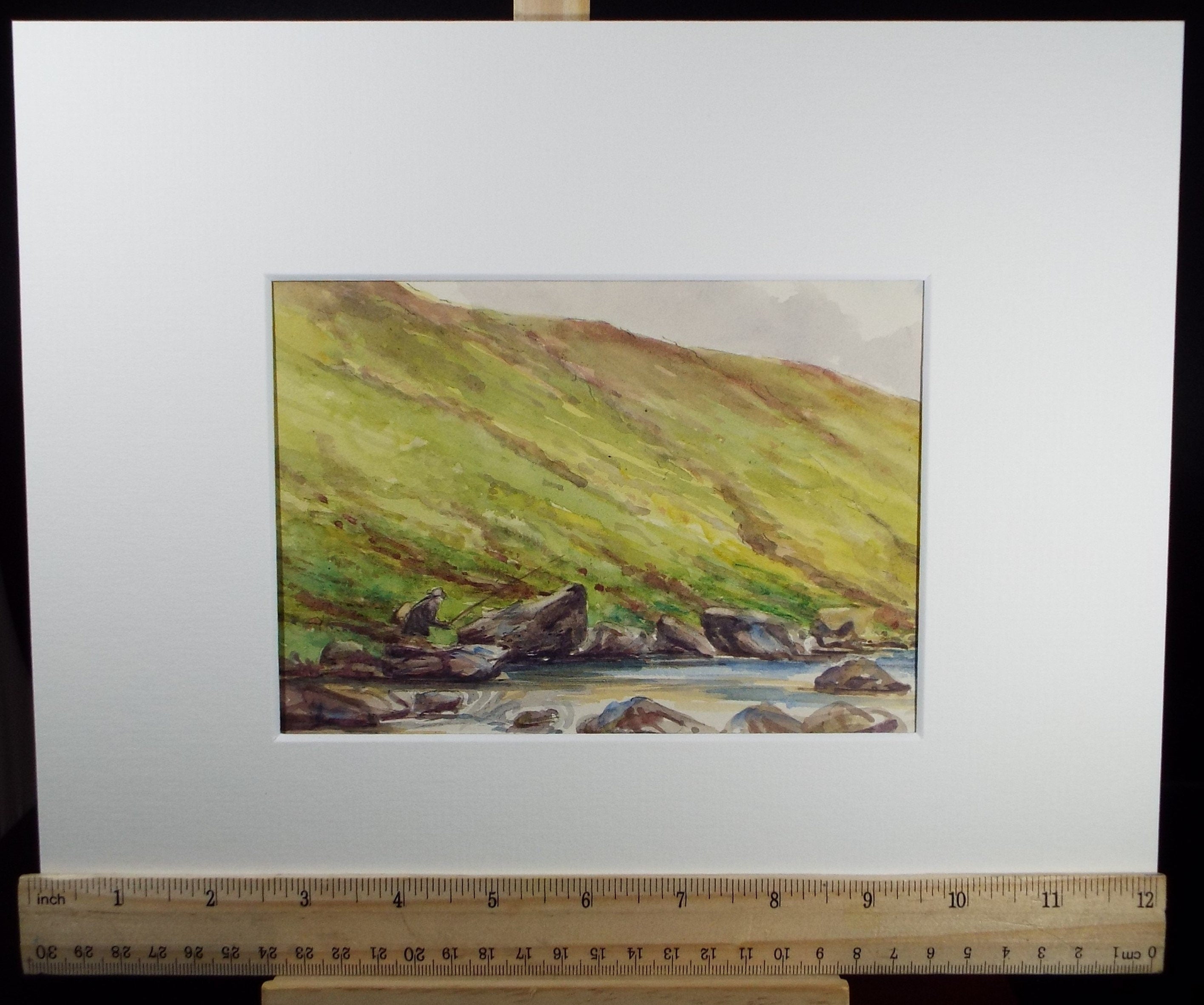 Original Watercolour Sketch, 'Fly Fisherman' , c1910, Unknown Artist
