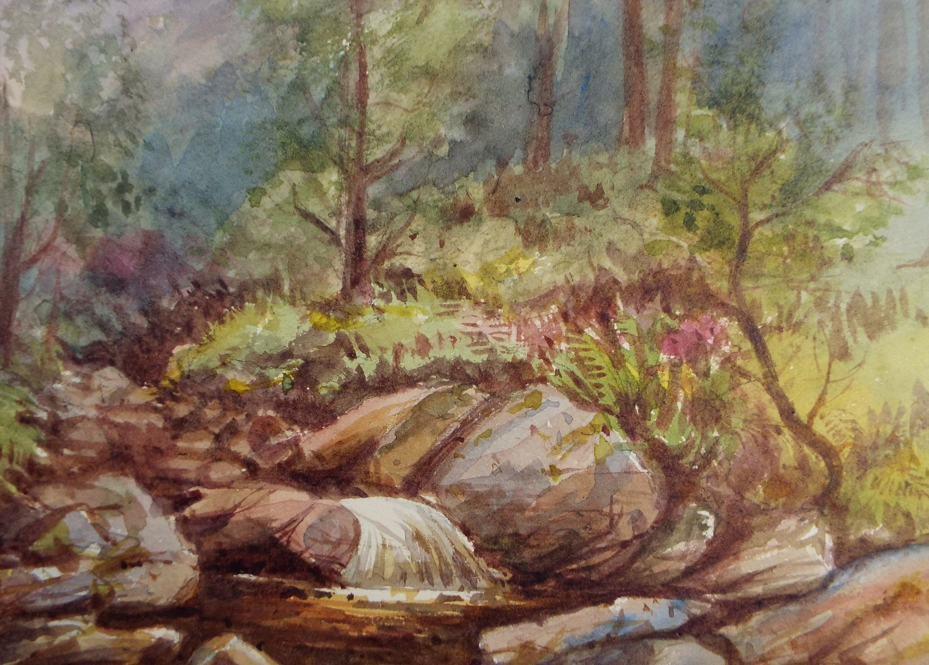 Original Watercolour Sketch, 'River Rapids', c1910, Unknown Artist