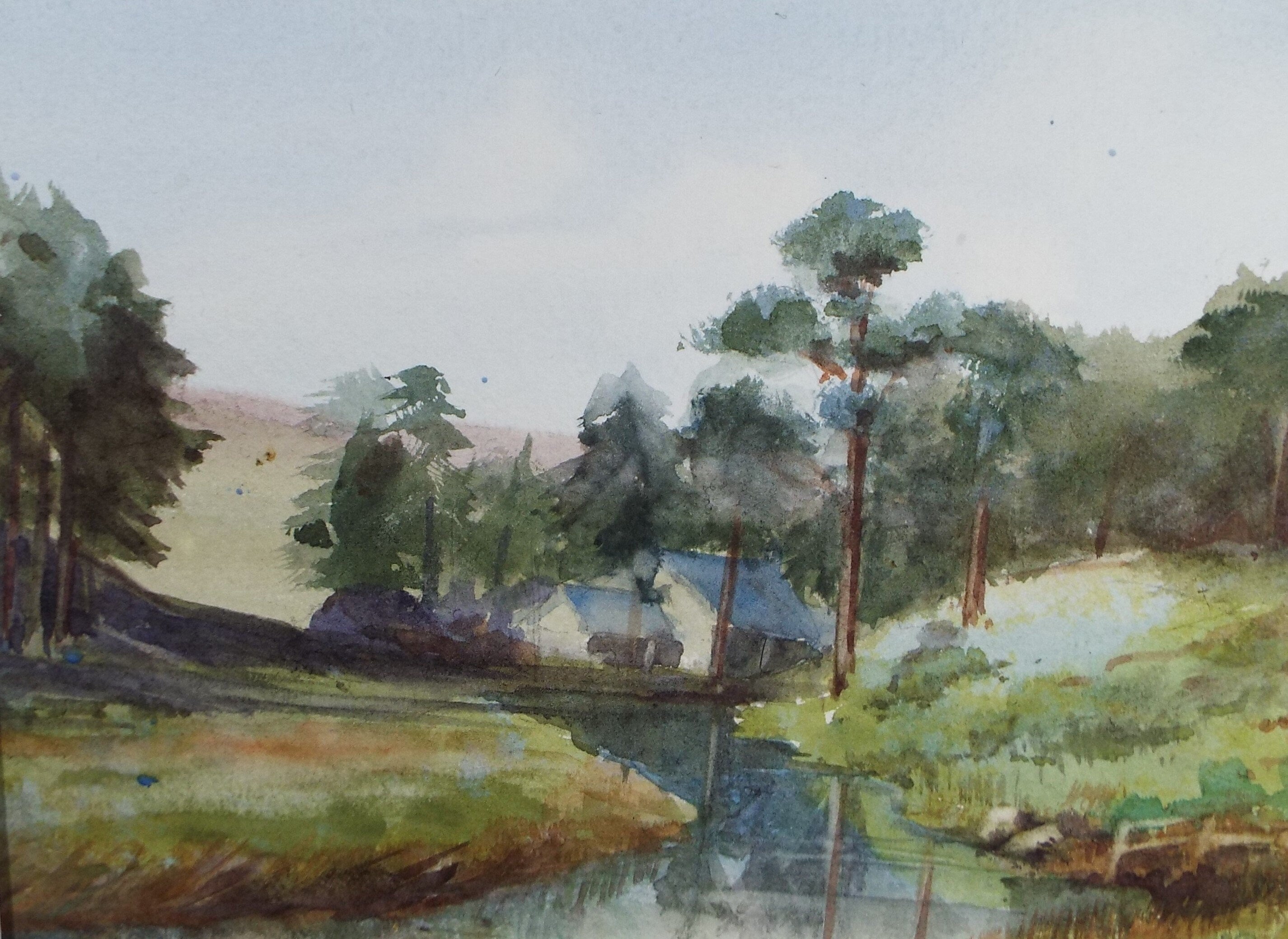 Original Watercolour Sketch, 'Farmhouse next the River ', c1910, Unknown Artist