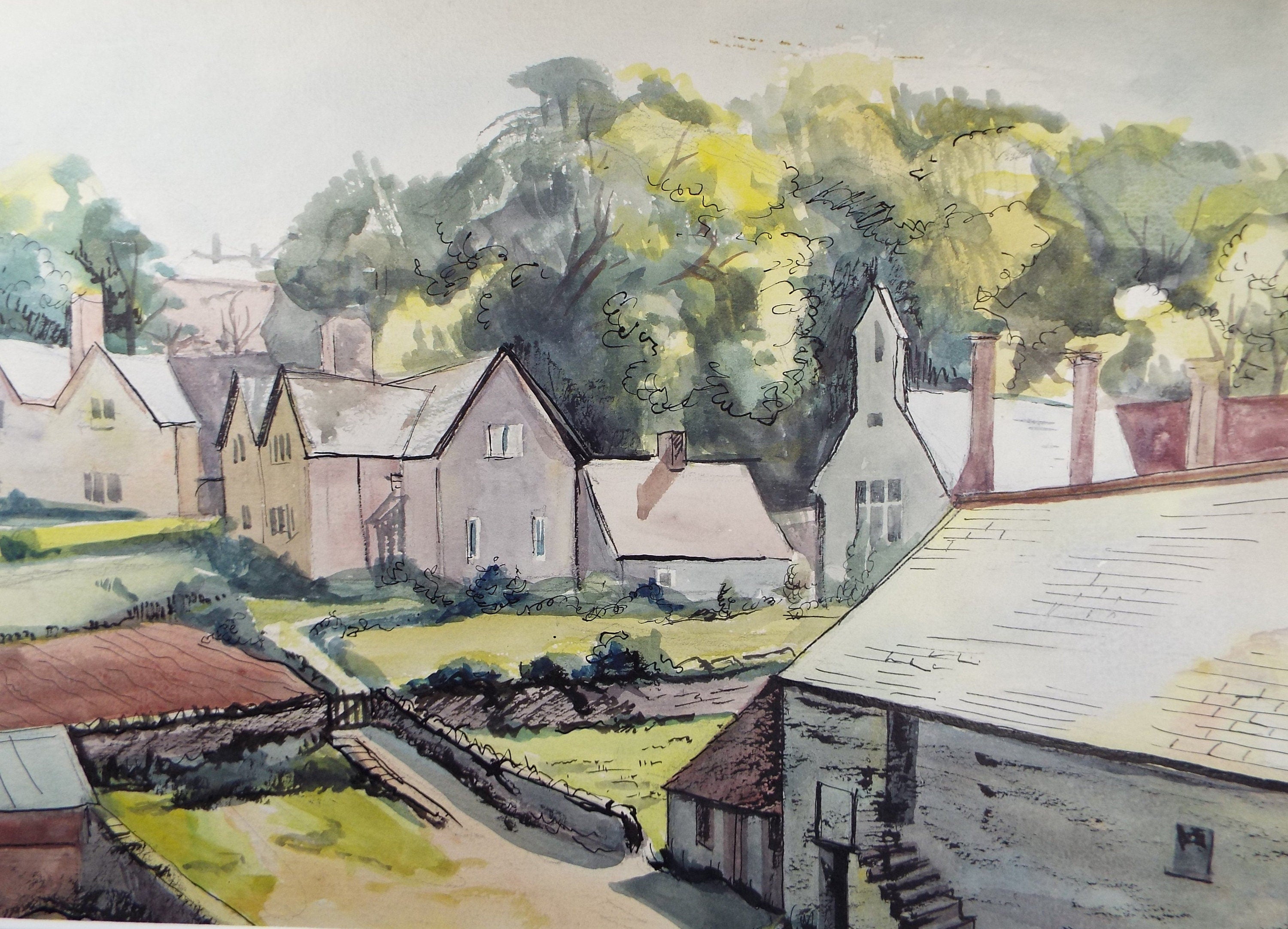 Original Watercolour, 'Cotswold Village', Circa 1990's, Joyce Letchford