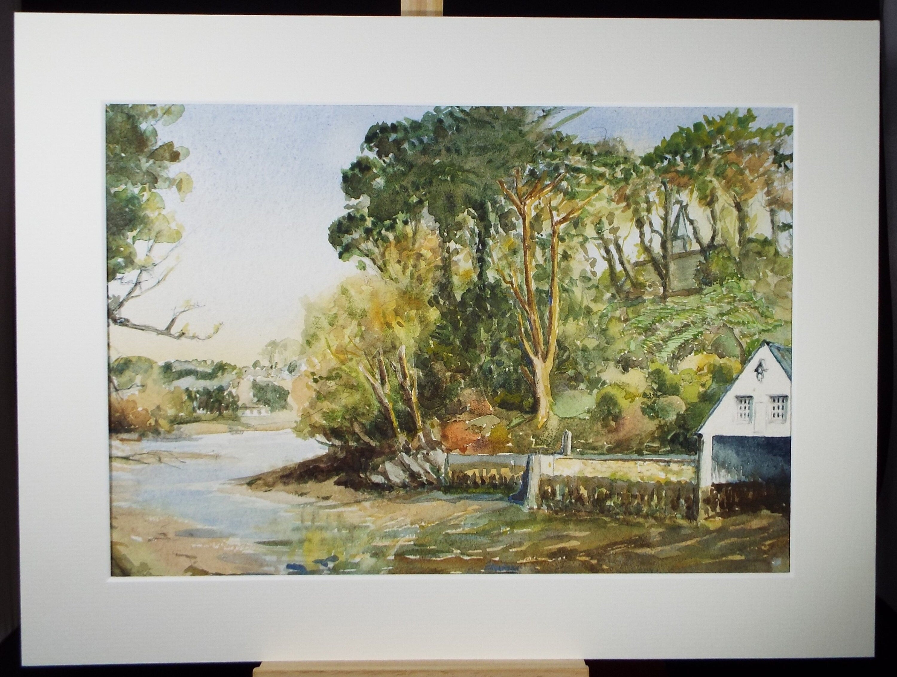 Original Watercolour, 'Boat House on the river', Circa 1990's, Artist Unknown