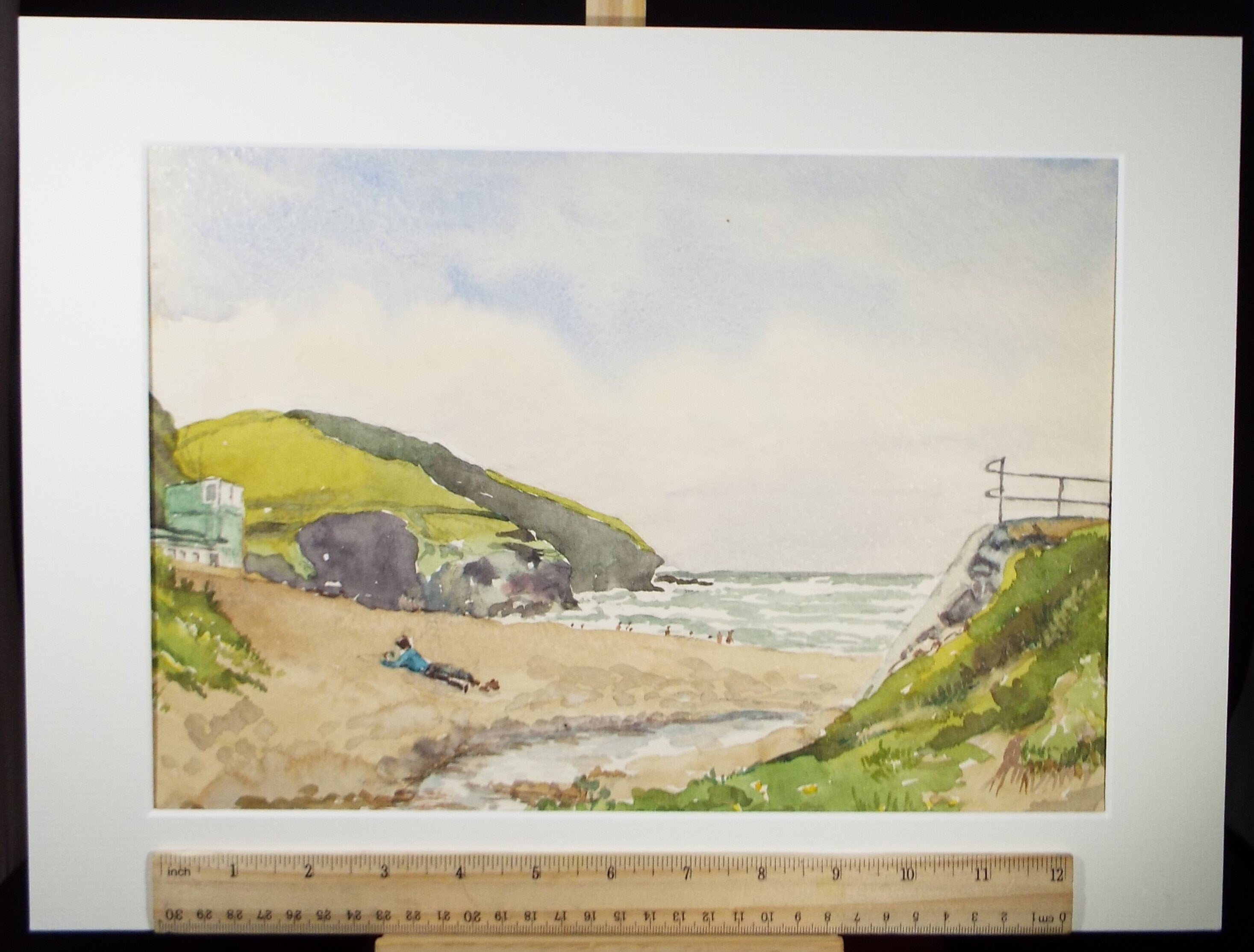 Original Watercolour, 'Relaxing on the Beach', Dated 1985, A W Coe