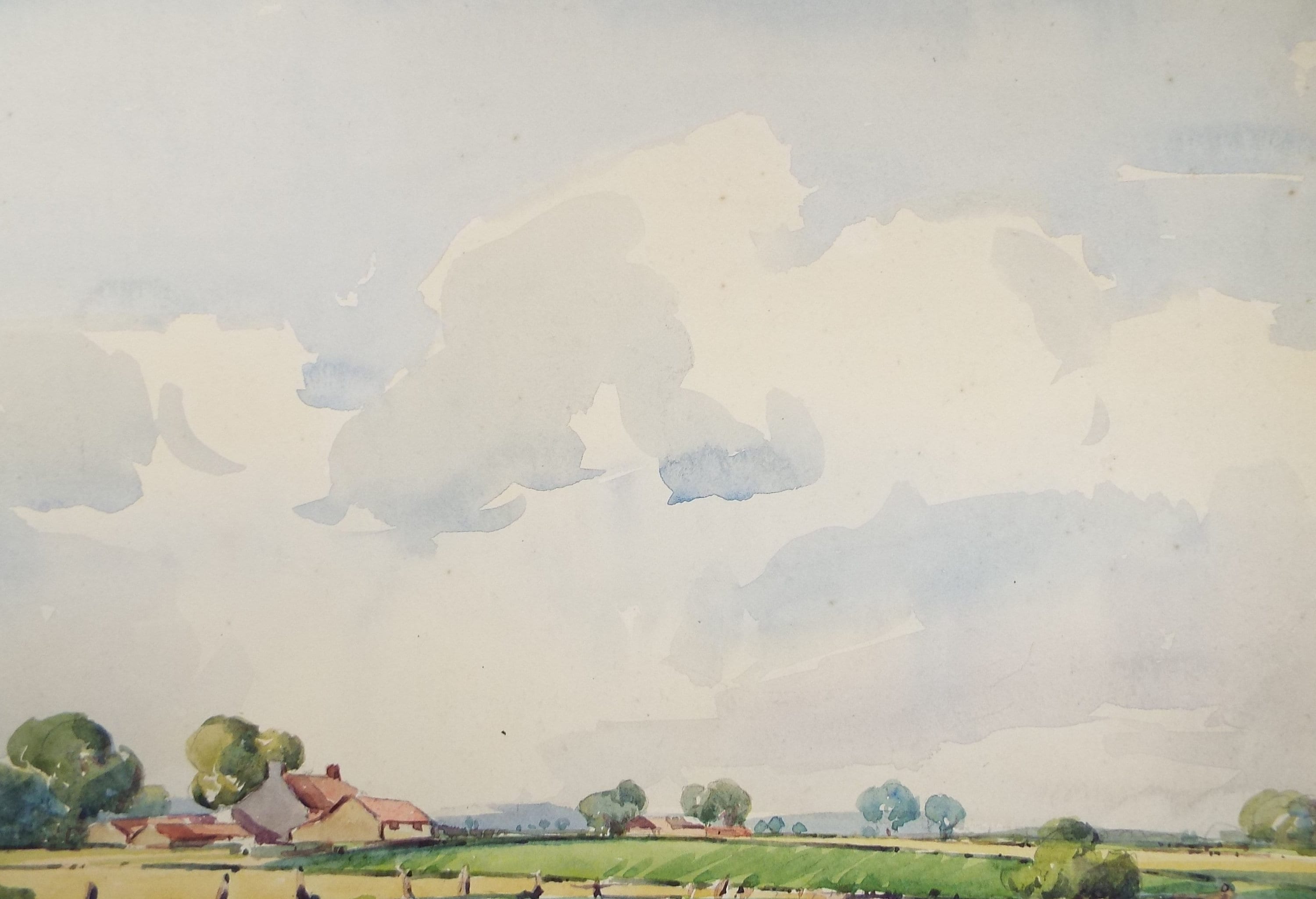Original Watercolour, 'Farming Landscape with Broad Sky', Edward Eaton Brannan (1886-1957)