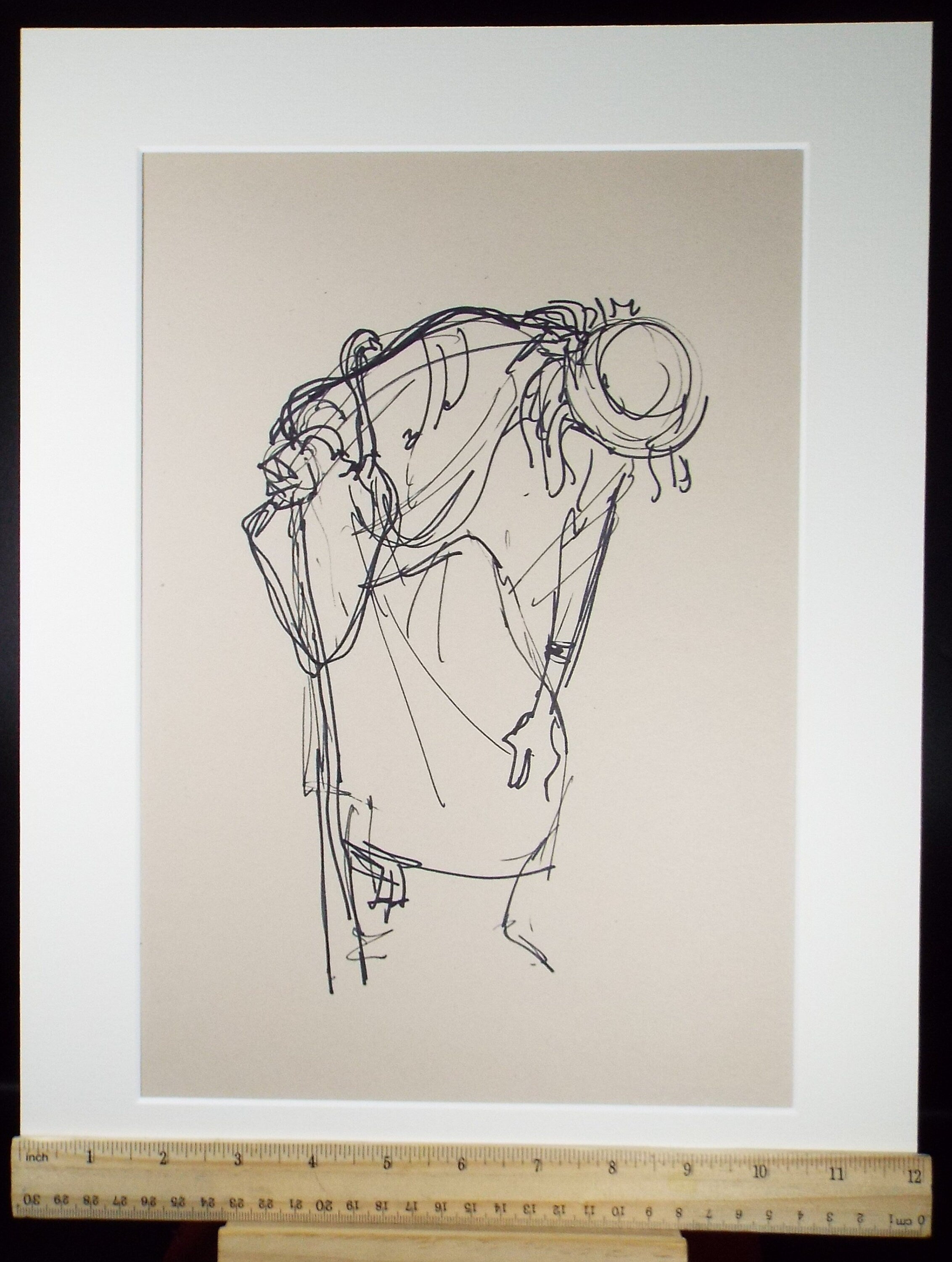 Original Pen & Ink Sketch,'Crouching Figure',Richard Bazley b1962, Circa 1980's