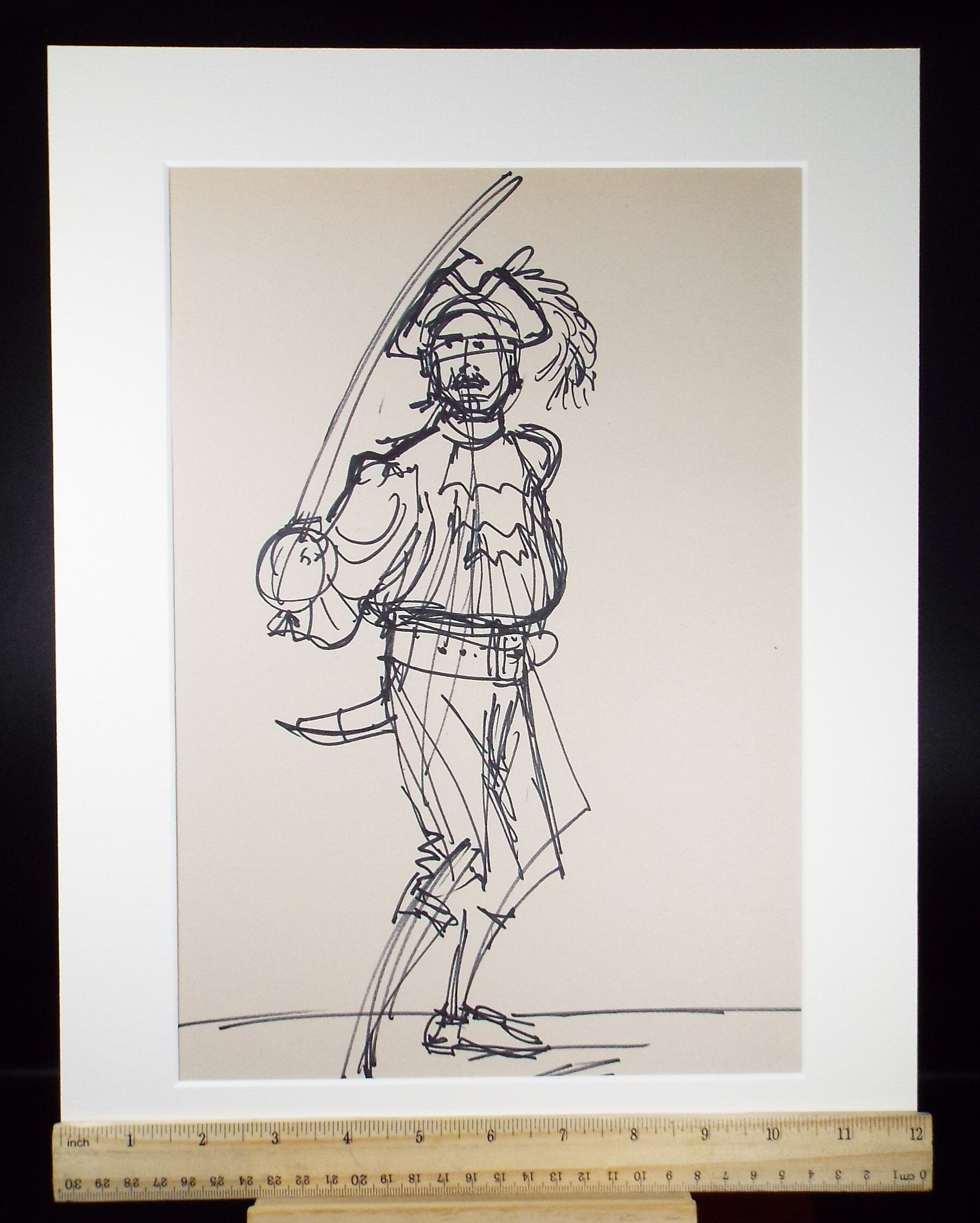 Original Pen & Ink Sketch,'Swashbuckling Figure',Richard Bazley b1962, Circa 1980's