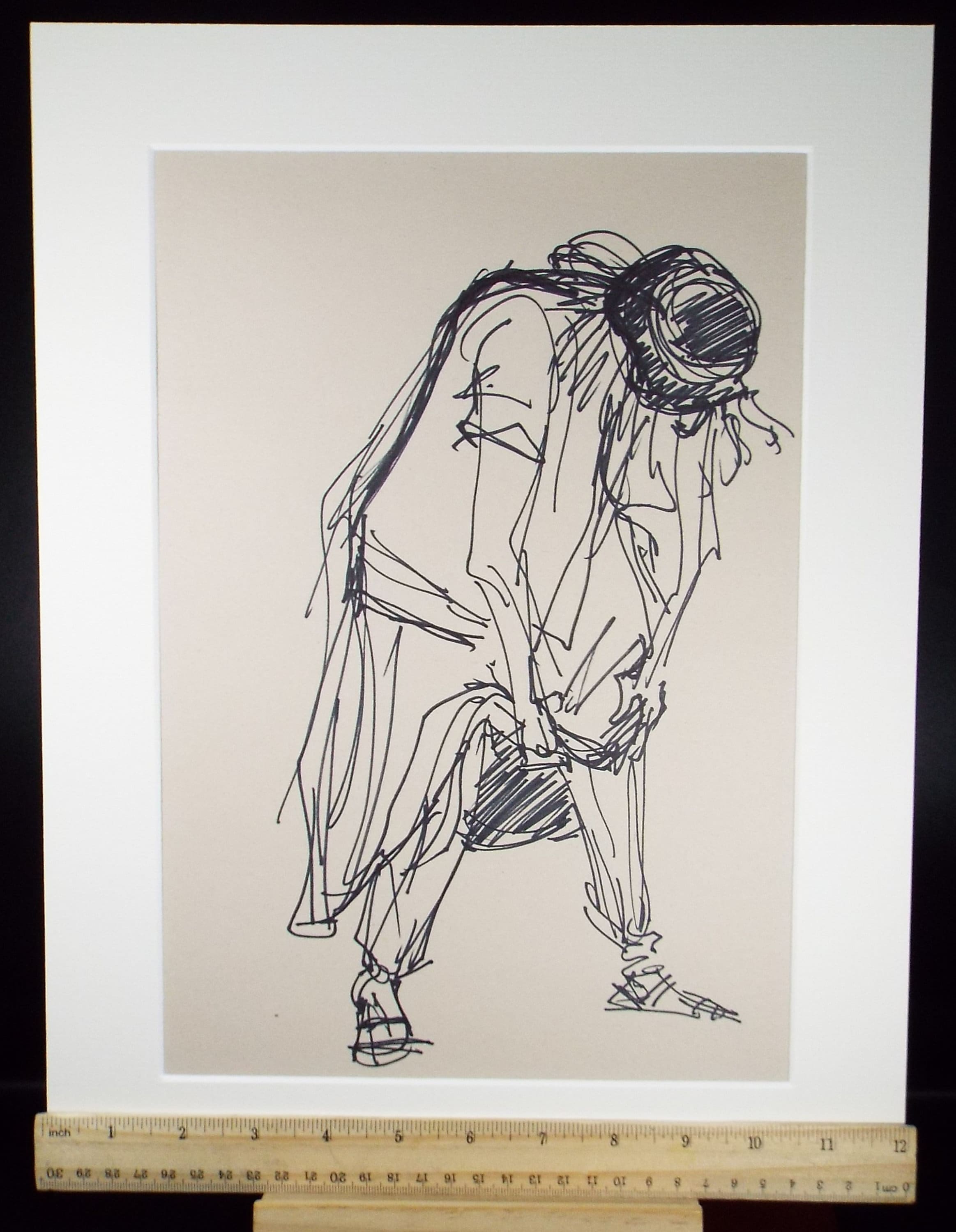 Original Pen & Ink Sketch,'Crouching Figure',Richard Bazley b1962, Circa 1980's