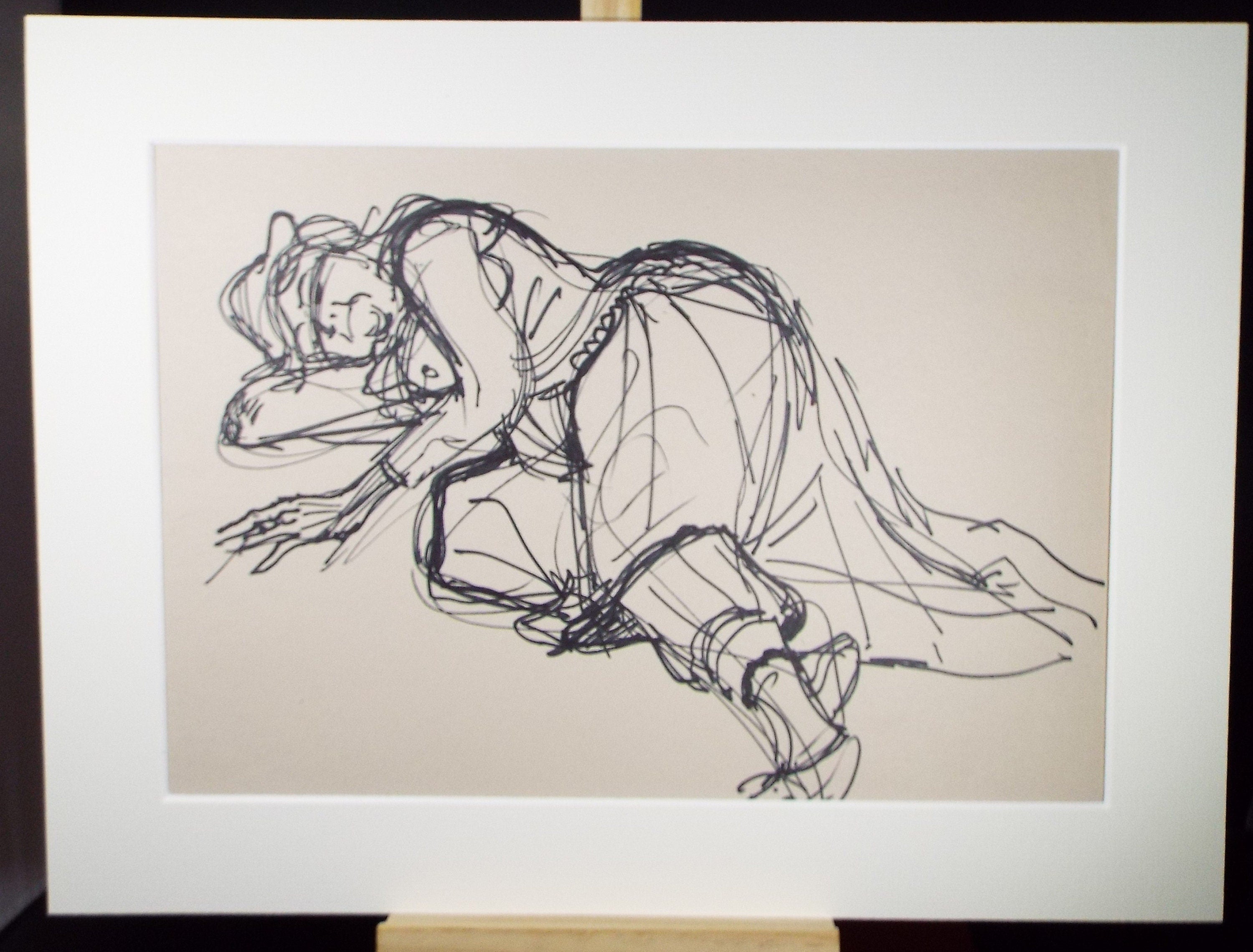 Original Pen & Ink Sketch,'Reclining Figure',Richard Bazley b1962, Circa 1980's