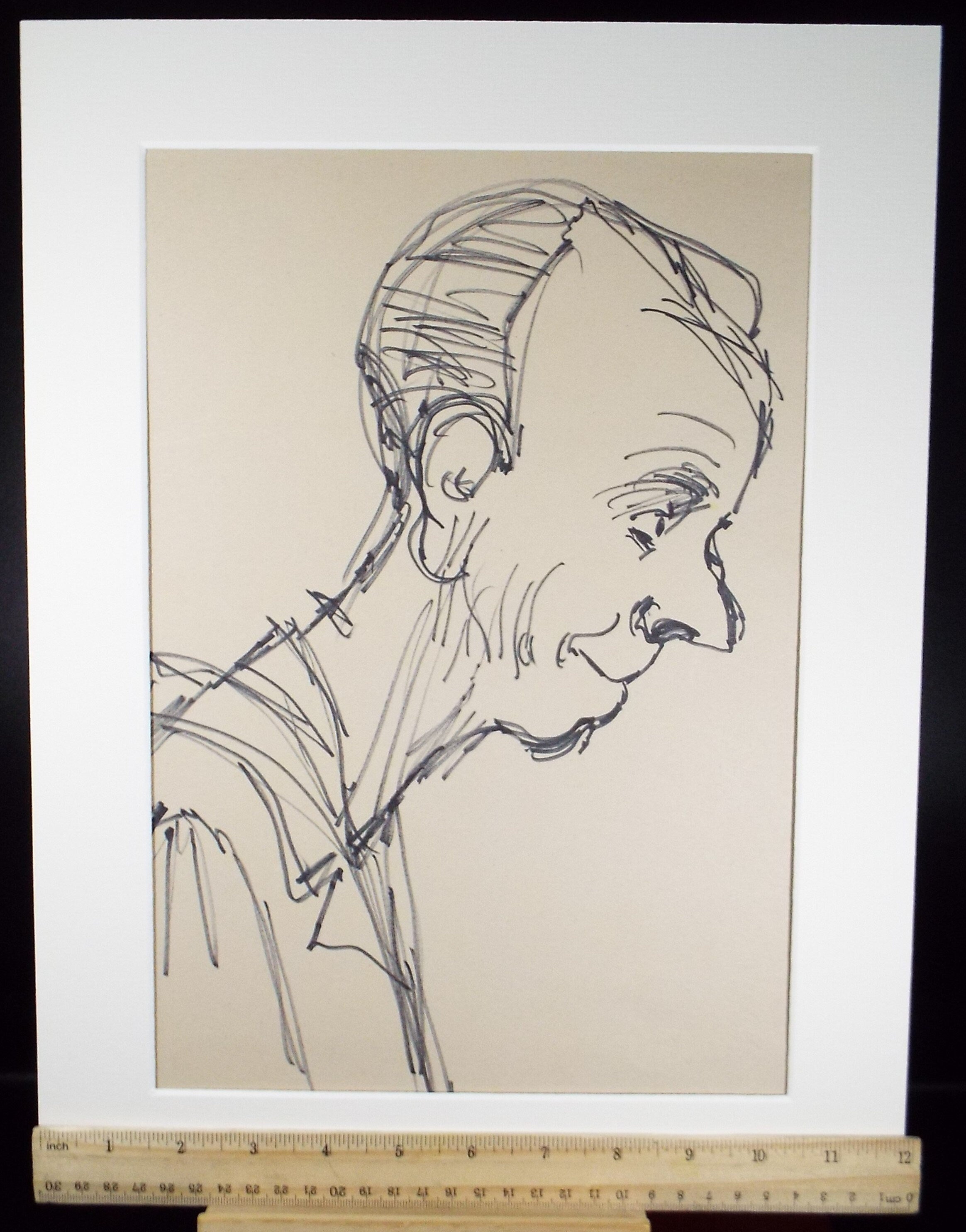 Original Pen & Ink Sketch,'Portrait of an Eldeley Man',Richard Bazley b1962, Circa 1980's