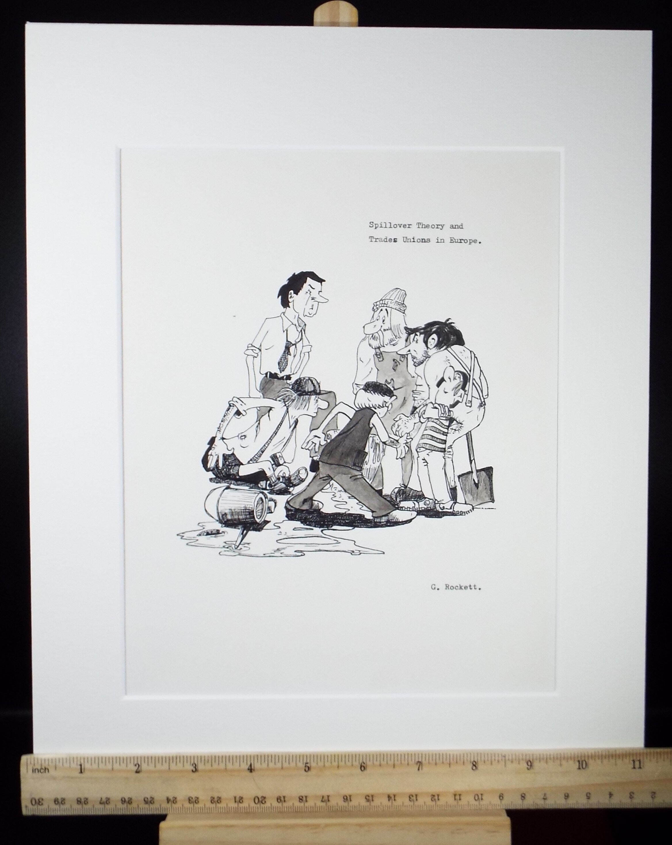 Original Pen & ink, 'Trades Unions in Europe', G . Rockett, circa 1980's