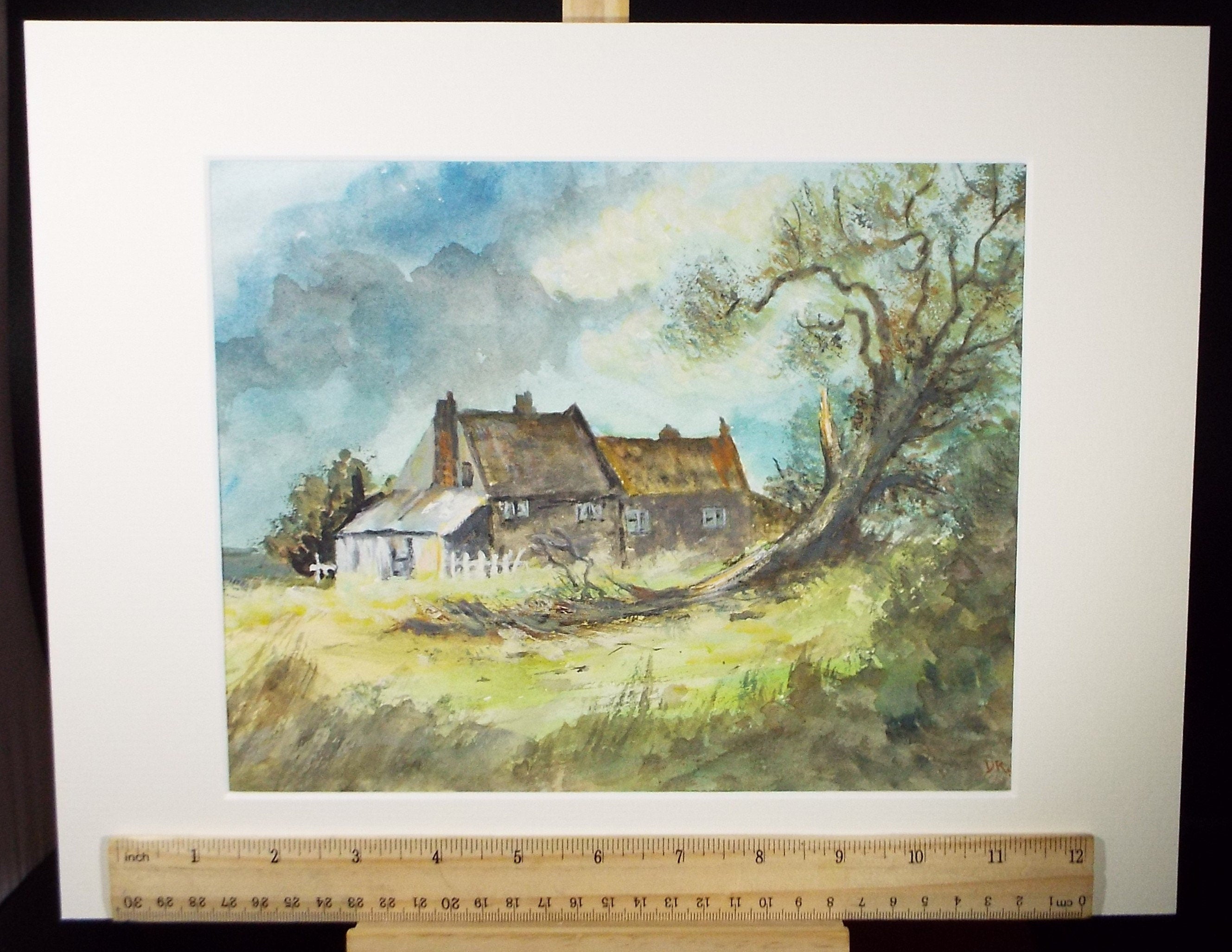 Original Watercolour, 'Cottages in a Landscape', c1950's, Artist Unknown