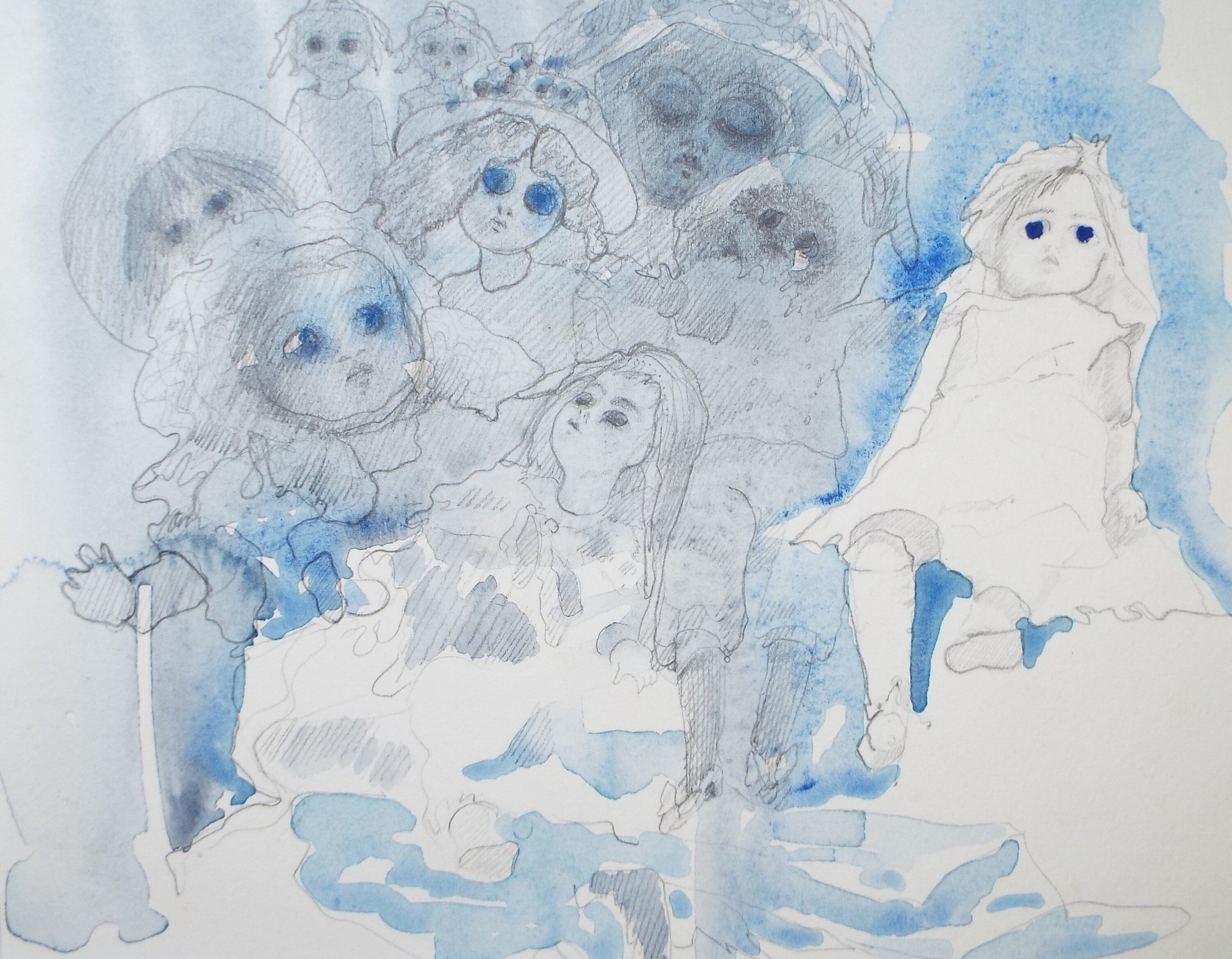 Original Watercolour, 'A Study of Dolls', c1990s, Karla Buchel (b1933), Dutch School