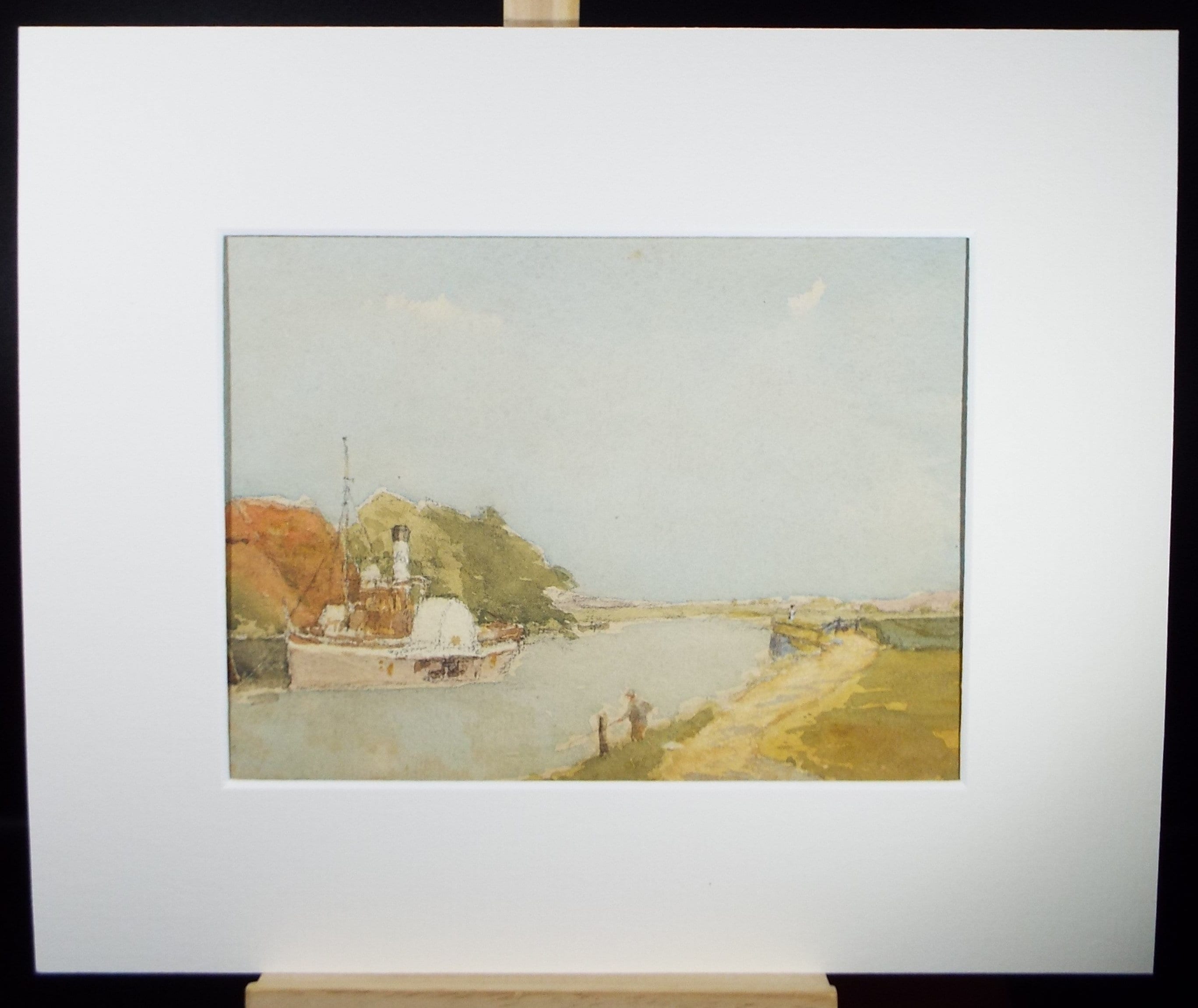 Original Watercolour, 'Paddle Steamer on a mooring', c1910's, Unknown Artist