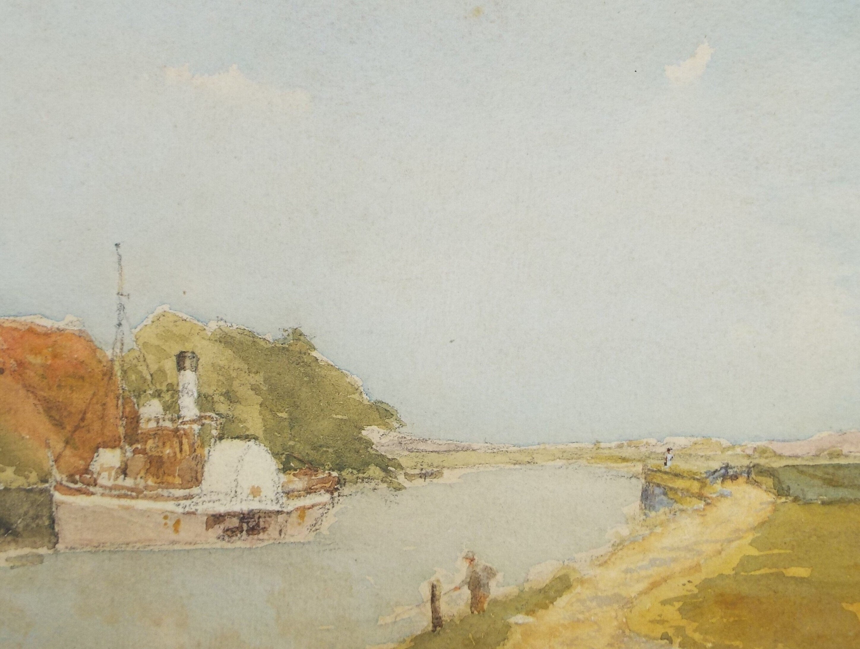 Original Watercolour, 'Paddle Steamer on a mooring', c1910's, Unknown Artist