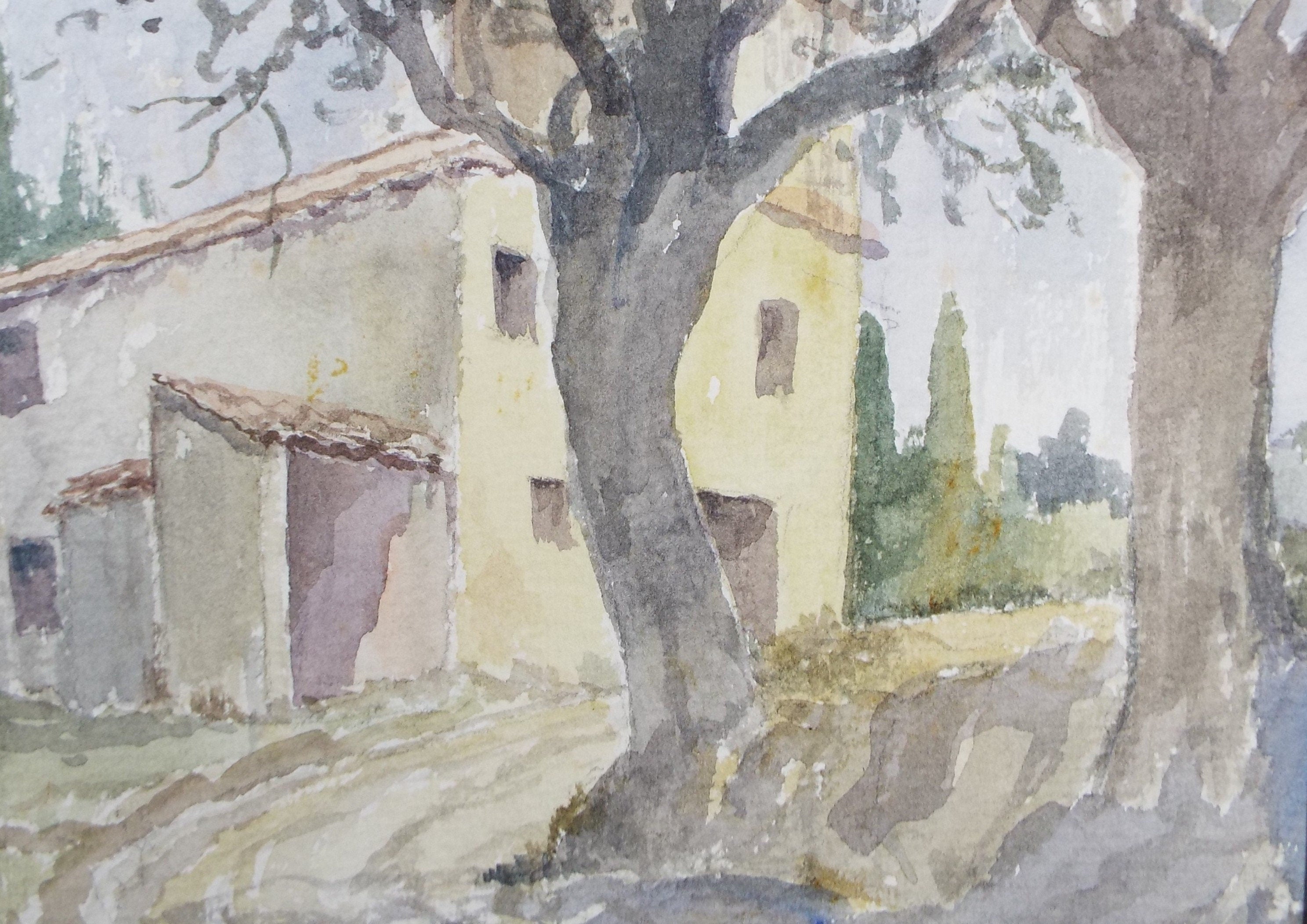Original Watercolour drawing, 'Village House with Trees', Muriel Archer (1911-2011)