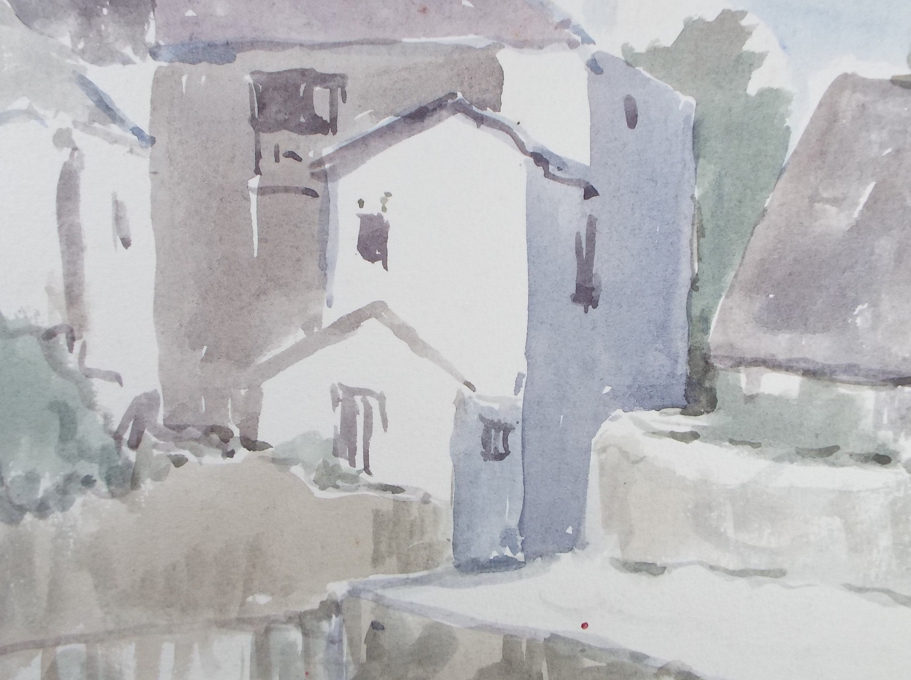 Original Watercolour drawing, 'Village Houses', Muriel Archer (1911-2011)
