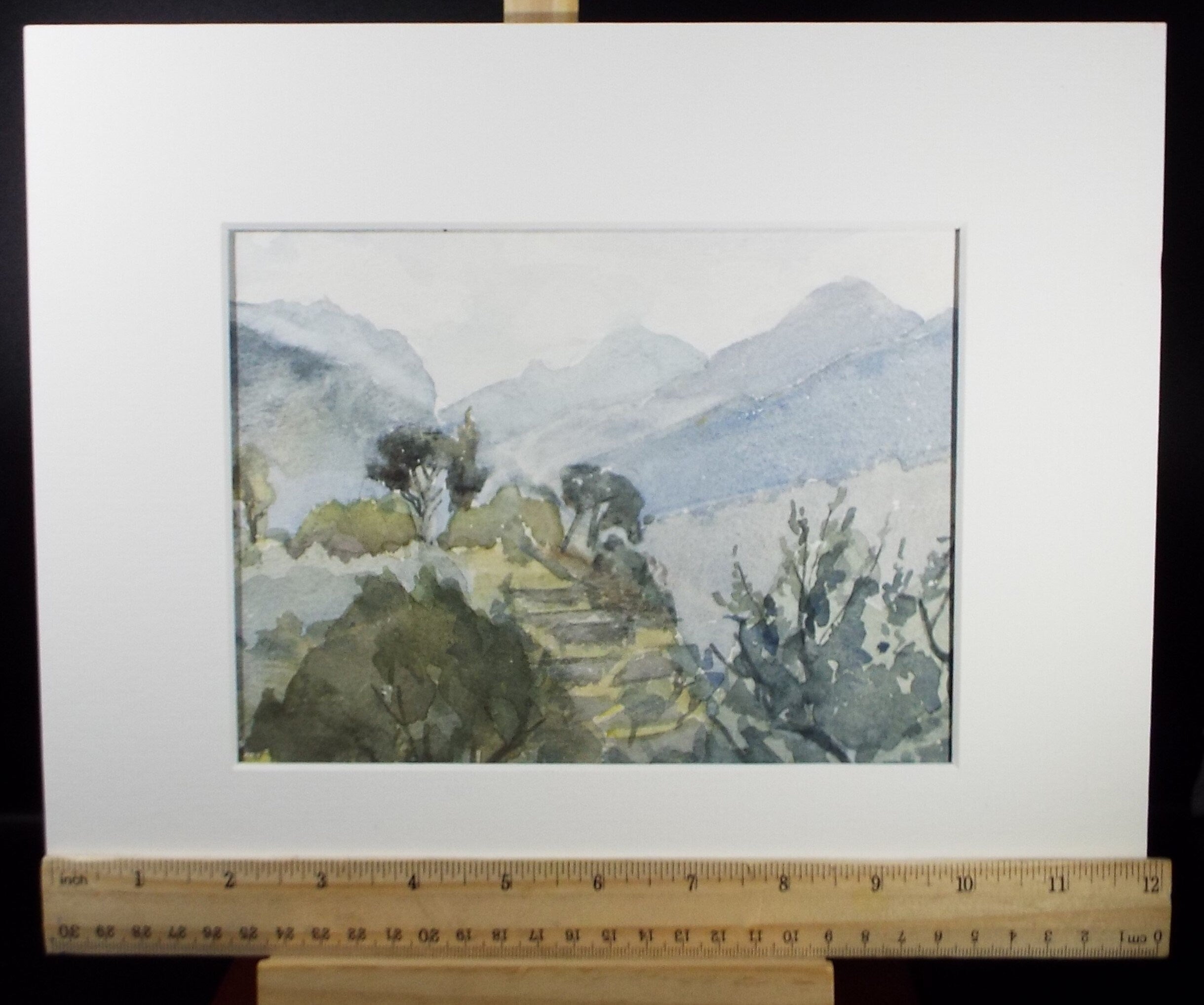 Original Watercolour drawing, 'Landscape with Distant Hills', Muriel Archer (1911-2011)