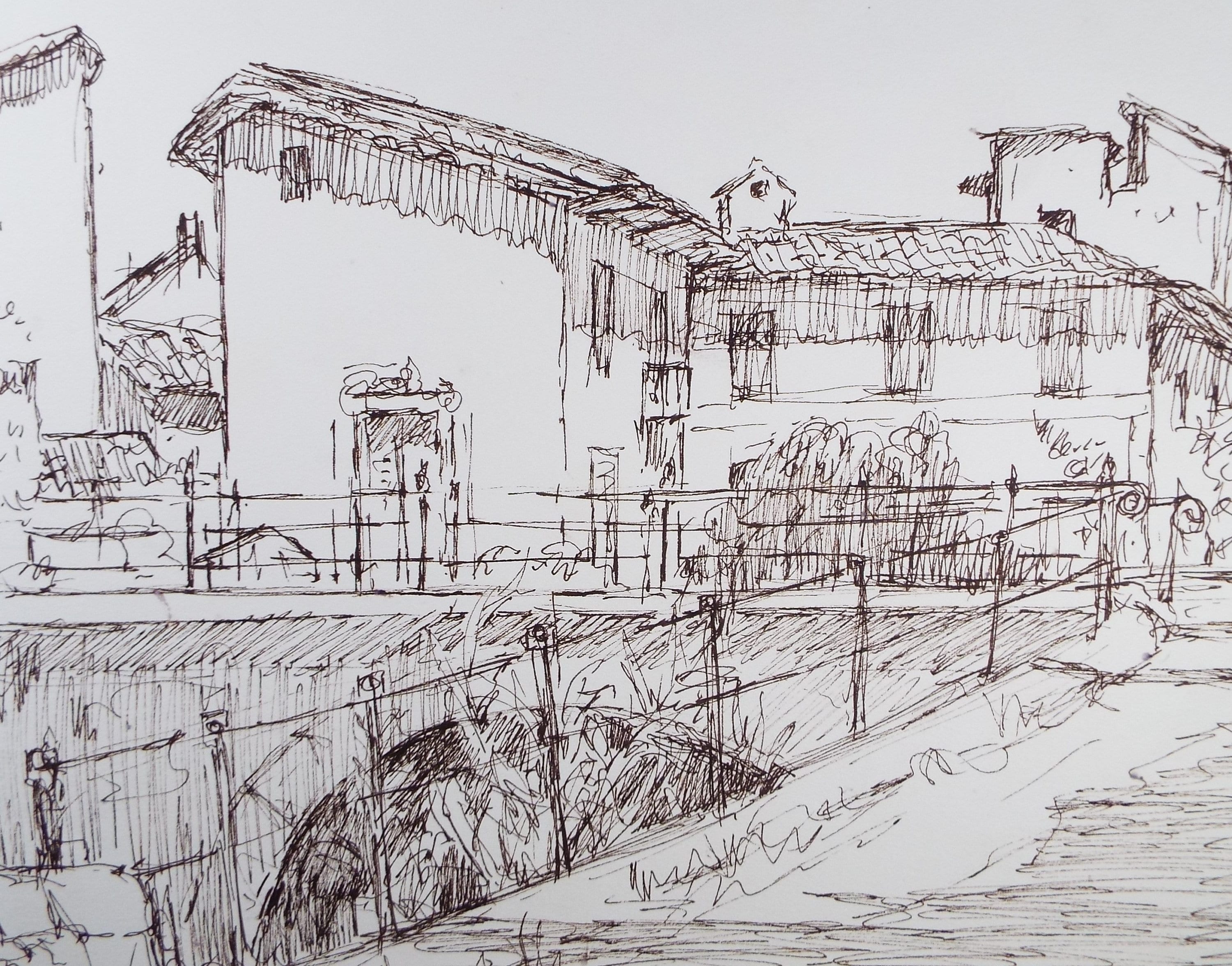 Original Pen & Ink drawing, 'Continental Townscape', Muriel Archer (1911-2011)