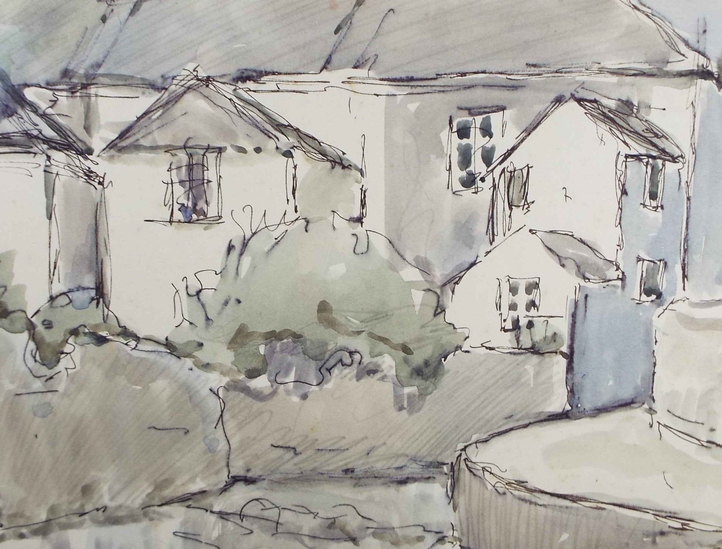 Original Watercolour drawing, 'Terraced Houses', Muriel Archer (1911-2011)