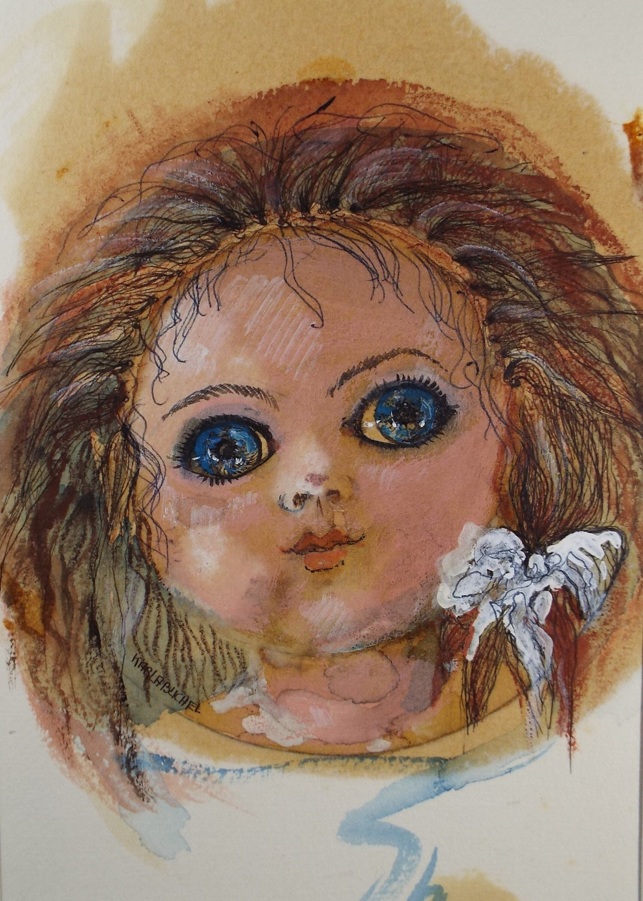 Original Watercolour, 'Study of a dolls Head', c1990s, Karla Buchel (b1933), Dutch School