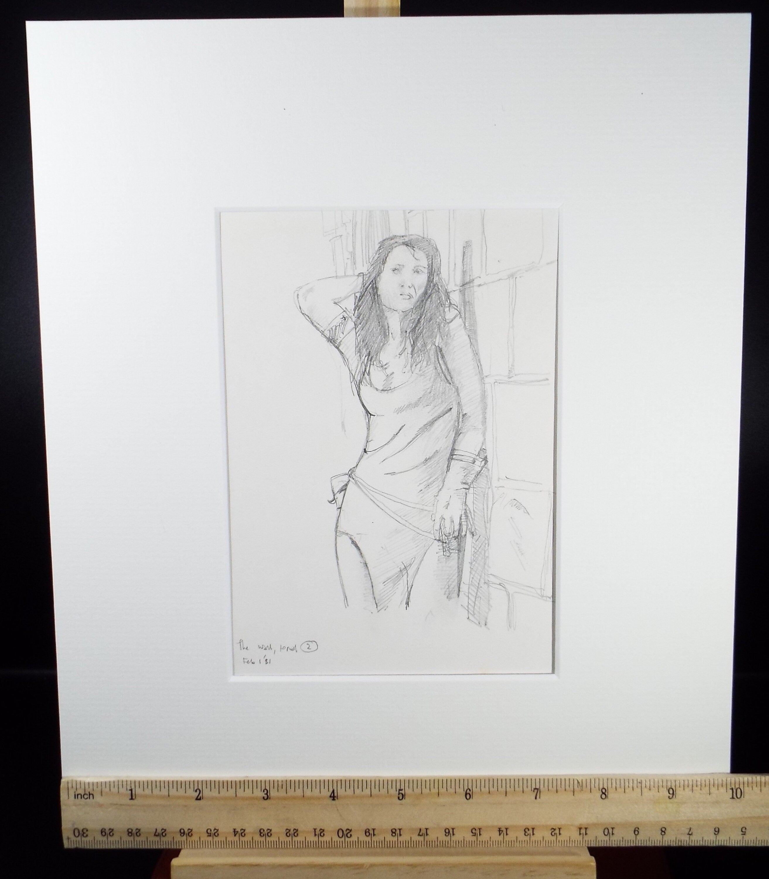 Original Pencil Drawing 'Woman leaning against a wall', dated 1981, Allen T. Adams (b1953)