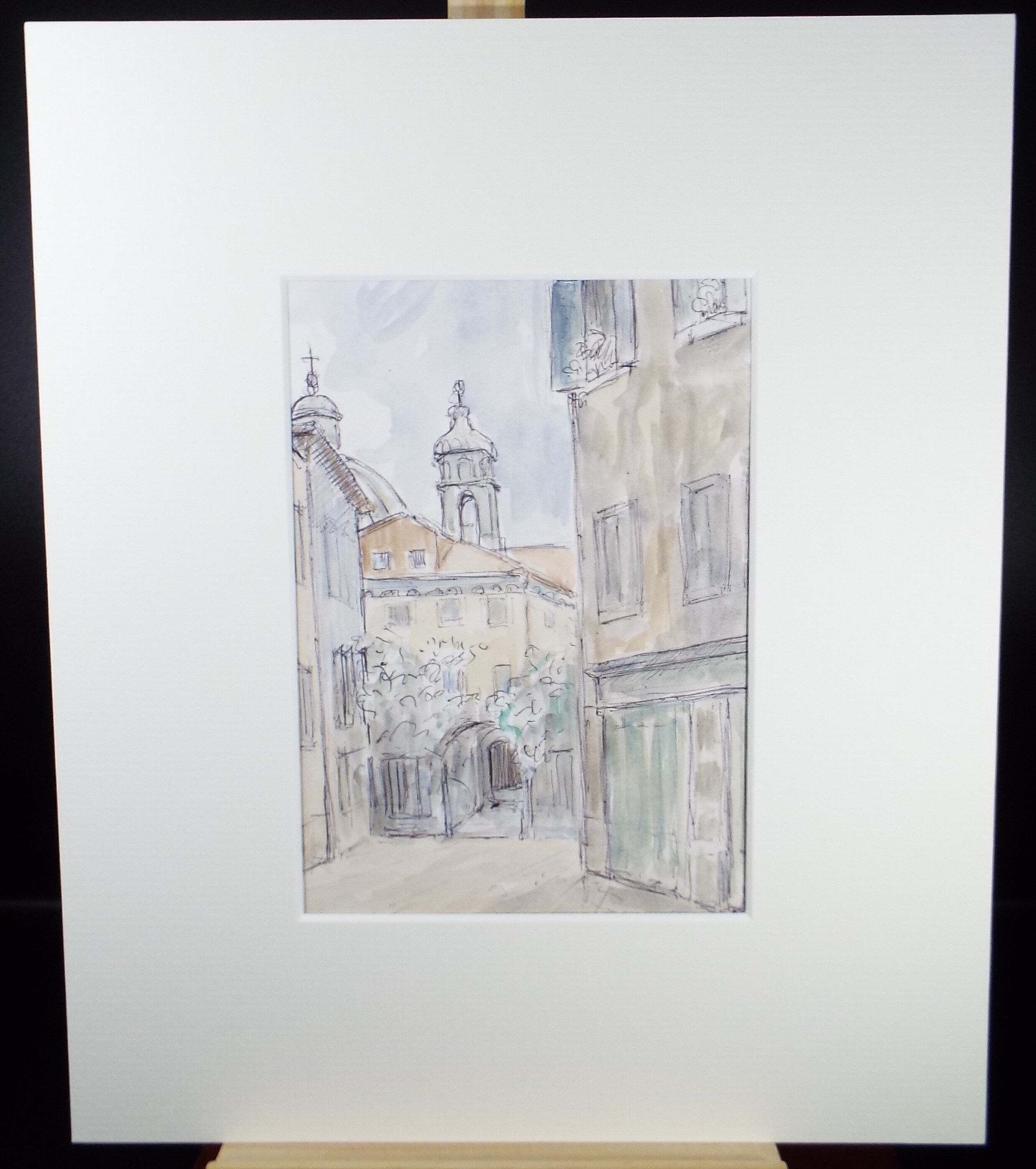Original Watercolour & Ink drawing, 'Italian Street Scene', Muriel Archer (1911-2011)