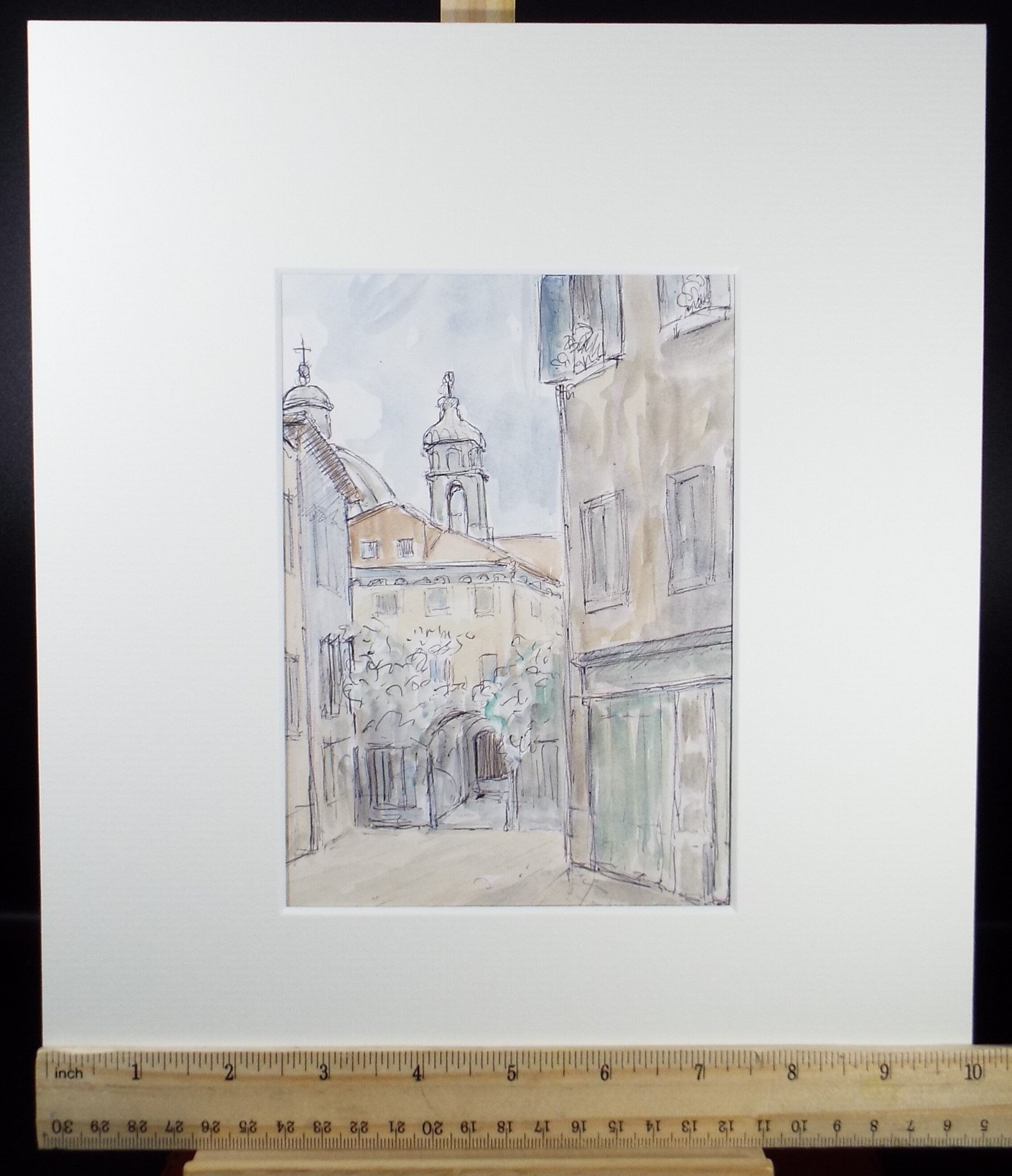 Original Watercolour & Ink drawing, 'Italian Street Scene', Muriel Archer (1911-2011)
