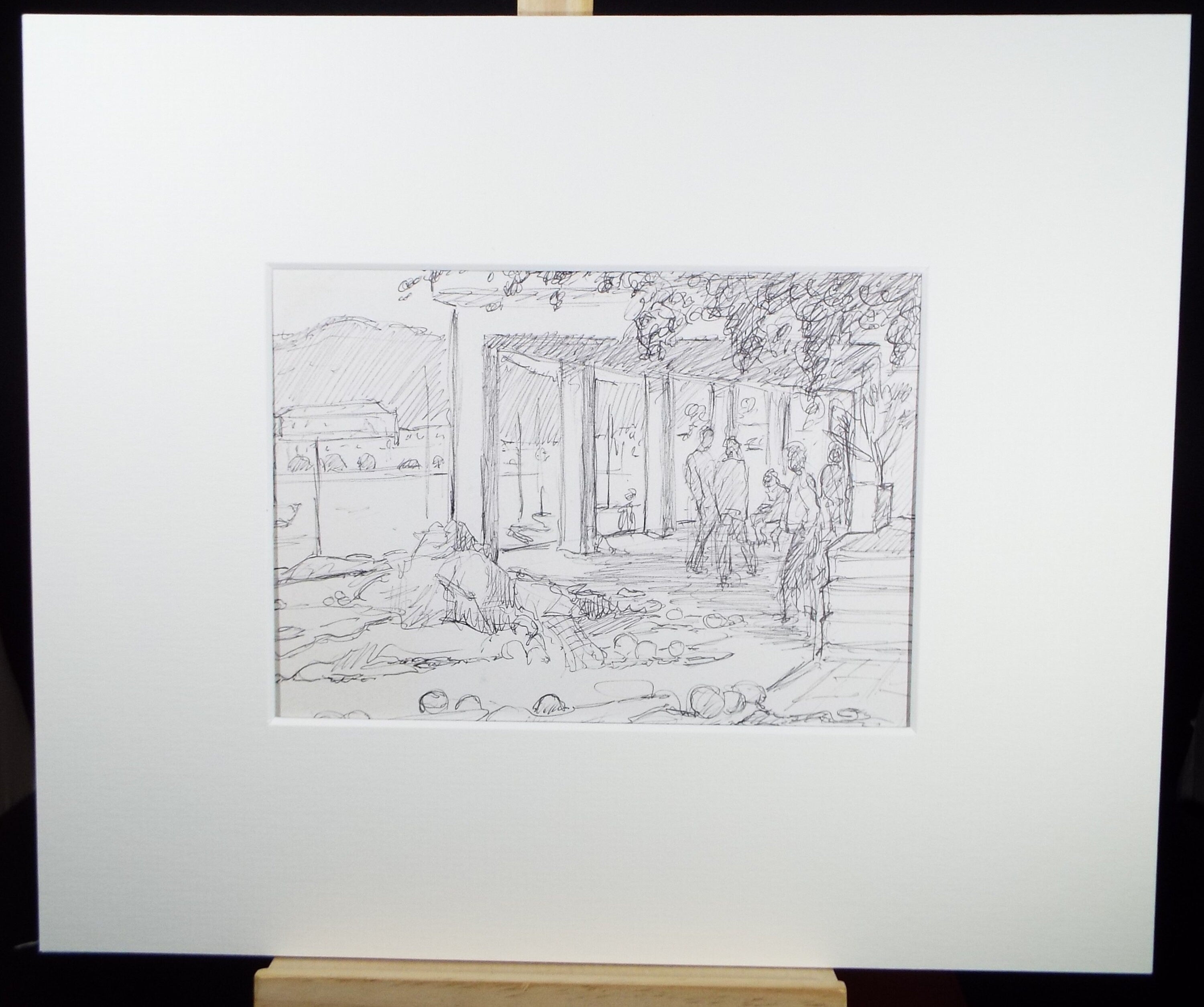 Original Pen & Ink drawing, 'Figures on the Quayside', Muriel Archer (1911-2011)